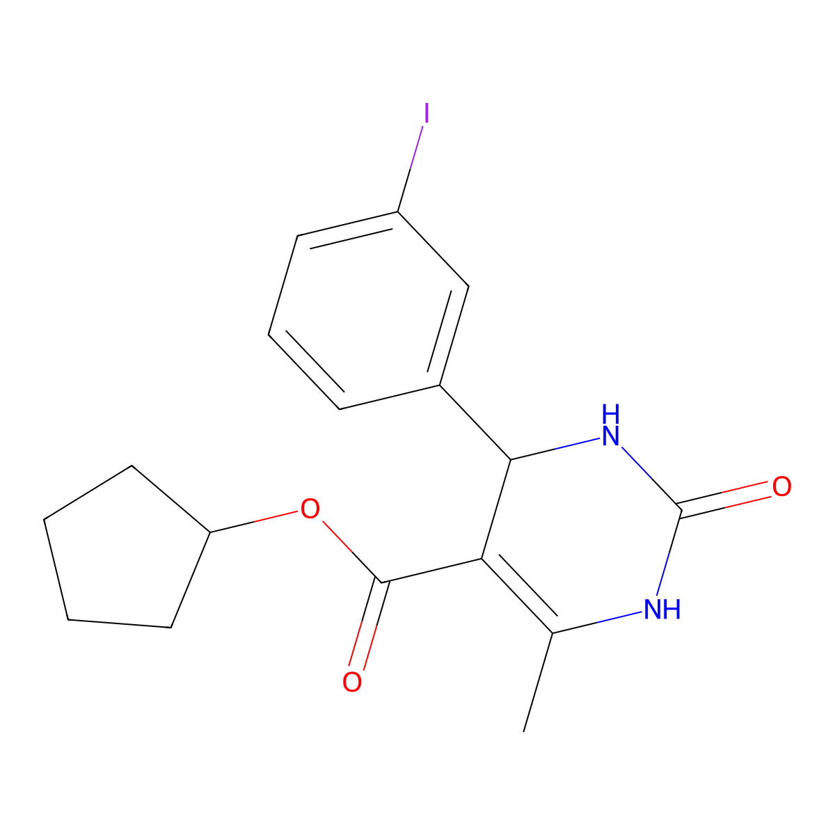 Cyclopentyl 4-(3-iodophenyl)-6-methyl-2-oxo-1,2,3,4-tetrahydropyrimidine-5-carboxylate molecular structure, CAS 313960-63-3