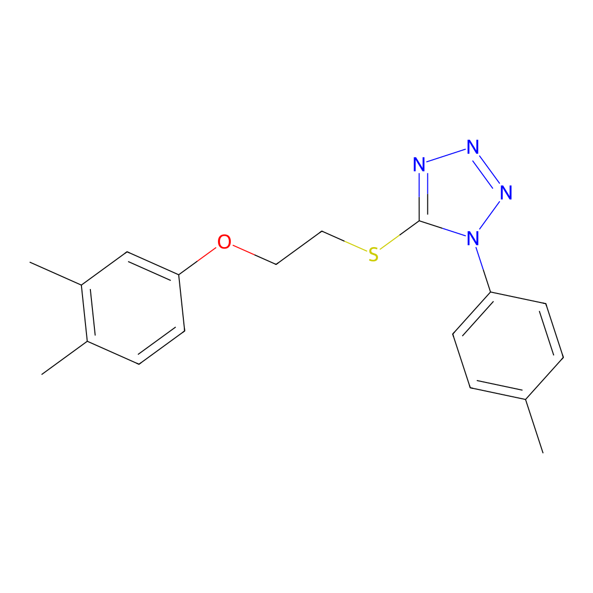 5-[2-(3,4-Dimethylphenoxy)ethylsulfanyl]-1-(4-methylphenyl)tetrazole molecular structure, CAS 313961-25-0