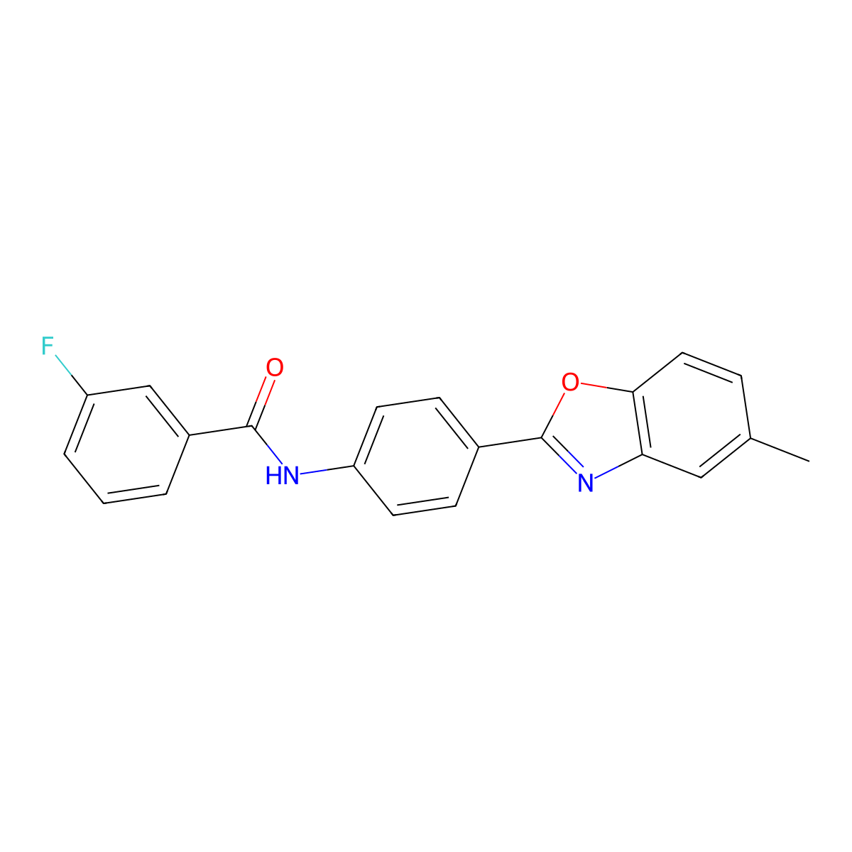 3-fluoro-N-[4-(5-methyl-1,3-benzoxazol-2-yl)phenyl]benzamide molecular structure, CAS 313962-44-6