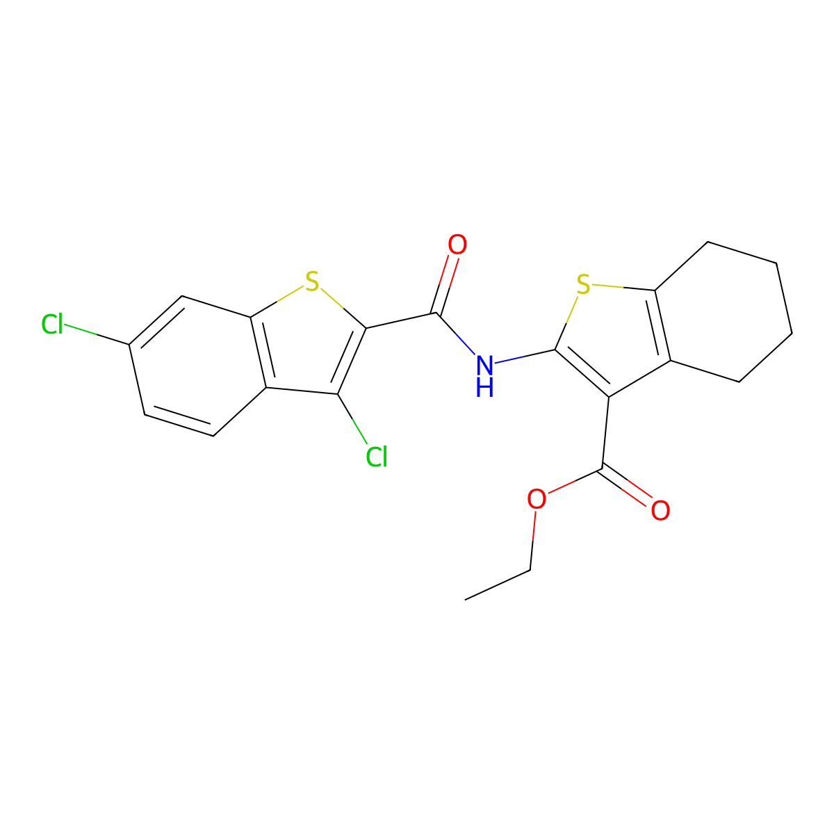 Ethyl 2-{[(3,6-dichloro-1-benzothiophen-2-yl)carbonyl]amino}-4,5,6,7-tetrahydro-1-benzothiophene-3-carboxylate molecular structure, CAS 313965-96-7