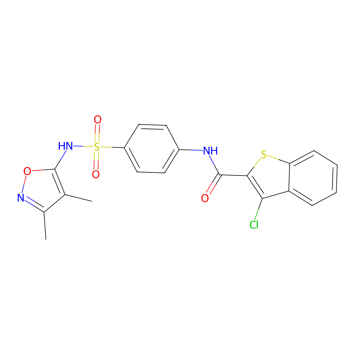 3-chloro-N-{4-[(3,4-dimethyl-1,2-oxazol-5-yl)sulfamoyl]phenyl}-1-benzothiophene-2-carboxamide molecular structure, CAS 313965-98-9