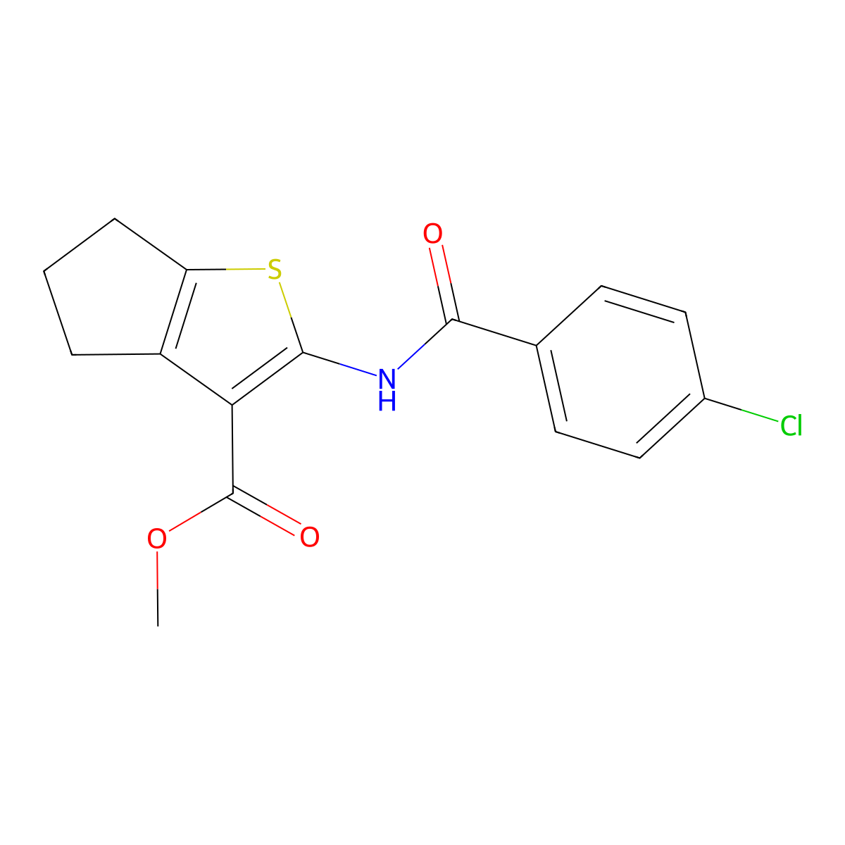 methyl 2-[(4-chlorobenzoyl)amino]-5,6-dihydro-4H-cyclopenta[b]thiophene-3-carboxylate molecular structure, CAS 313966-14-2