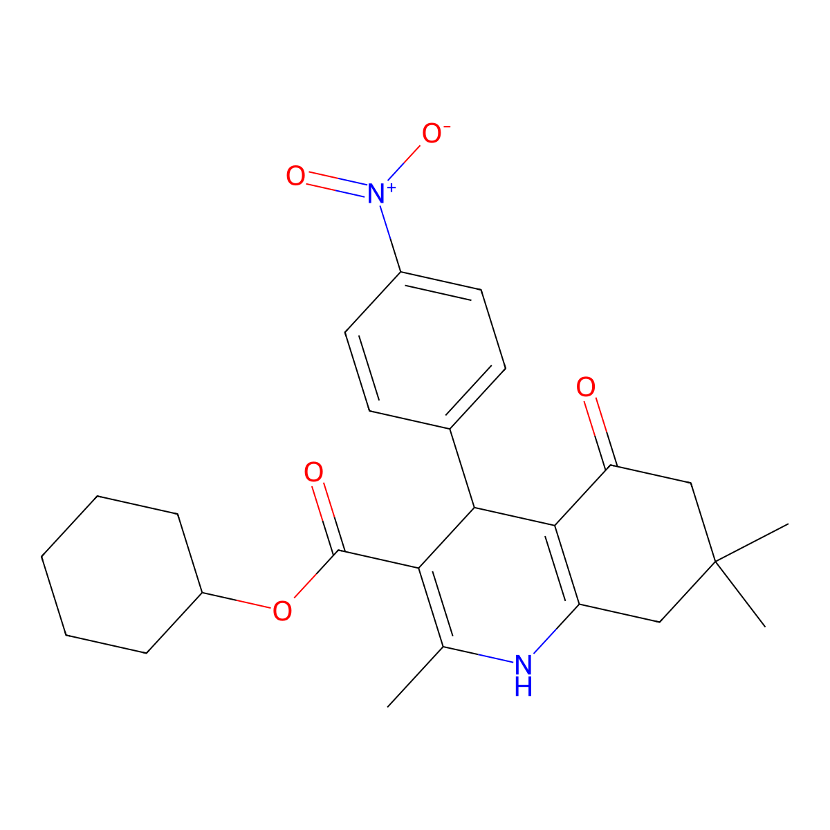 Cyclohexyl 2,7,7-trimethyl-4-(4-nitrophenyl)-5-oxo-1,4,5,6,7,8-hexahydroquinoline-3-carboxylate molecular structure, CAS 313967-18-9