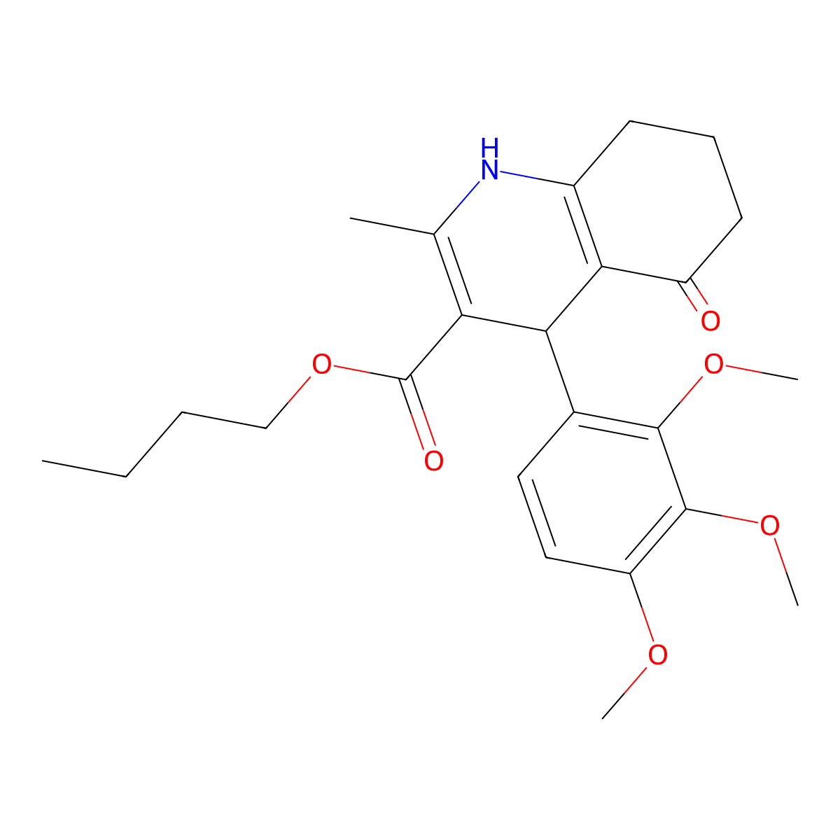 Butyl 2-methyl-5-oxo-4-(2,3,4-trimethoxyphenyl)-1,4,5,6,7,8-hexahydro-3-quinolinecarboxylate molecular structure, CAS 313967-42-9