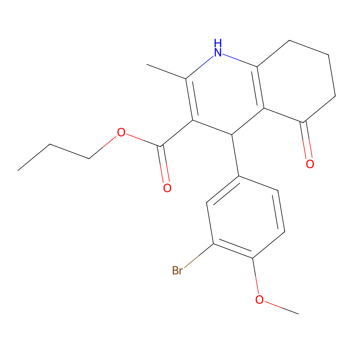Propyl 4-(3-bromo-4-methoxyphenyl)-2-methyl-5-oxo-1,4,5,6,7,8-hexahydroquinoline-3-carboxylate molecular structure, CAS 313967-43-0