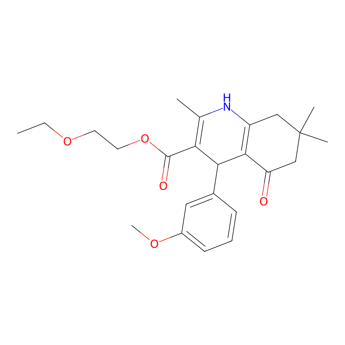 2-Ethoxyethyl 4-(3-methoxyphenyl)-2,7,7-trimethyl-5-oxo-1,4,5,6,7,8-hexahydroquinoline-3-carboxylate molecular structure, CAS 313967-48-5