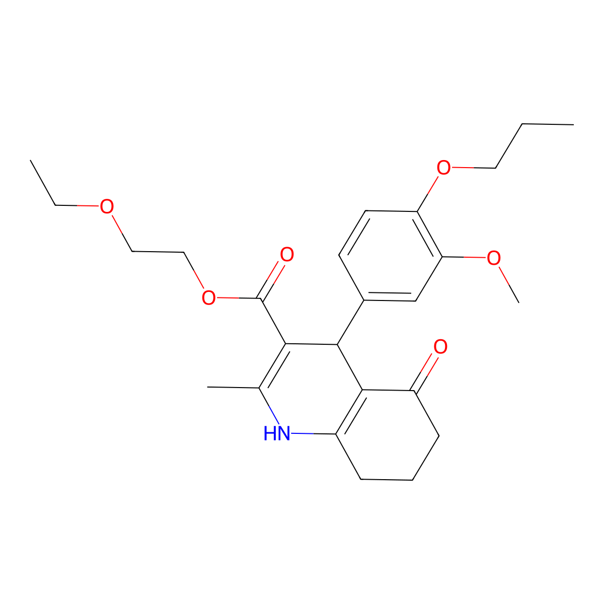 2-Ethoxyethyl 4-(3-methoxy-4-propoxyphenyl)-2-methyl-5-oxo-1,4,5,6,7,8-hexahydroquinoline-3-carboxylate molecular structure, CAS 313967-50-9