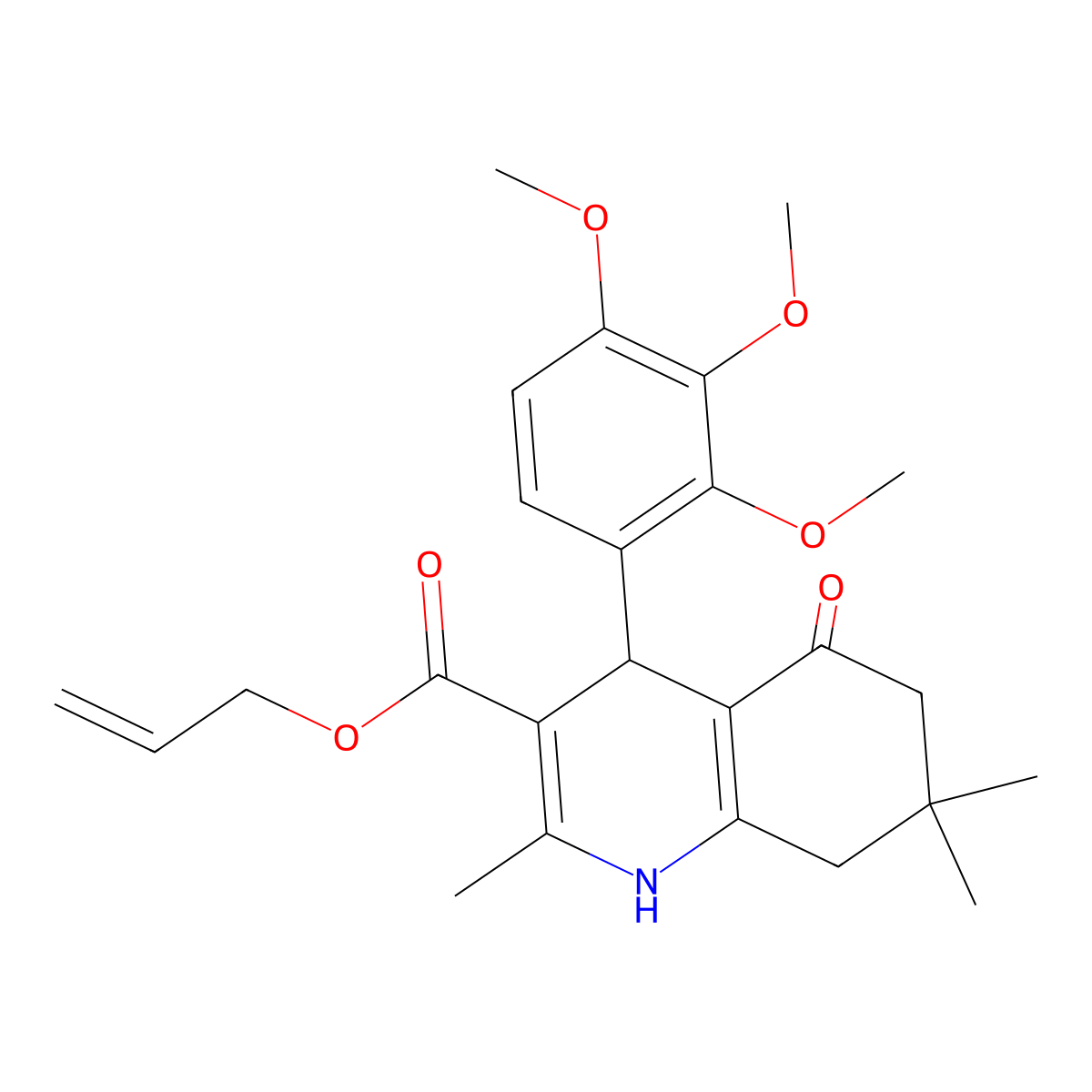 Prop-2-enyl 2,7,7-trimethyl-5-oxo-4-(2,3,4-trimethoxyphenyl)-1,4,6,8-tetrahydroquinoline-3-carboxylate molecular structure, CAS 313967-51-0