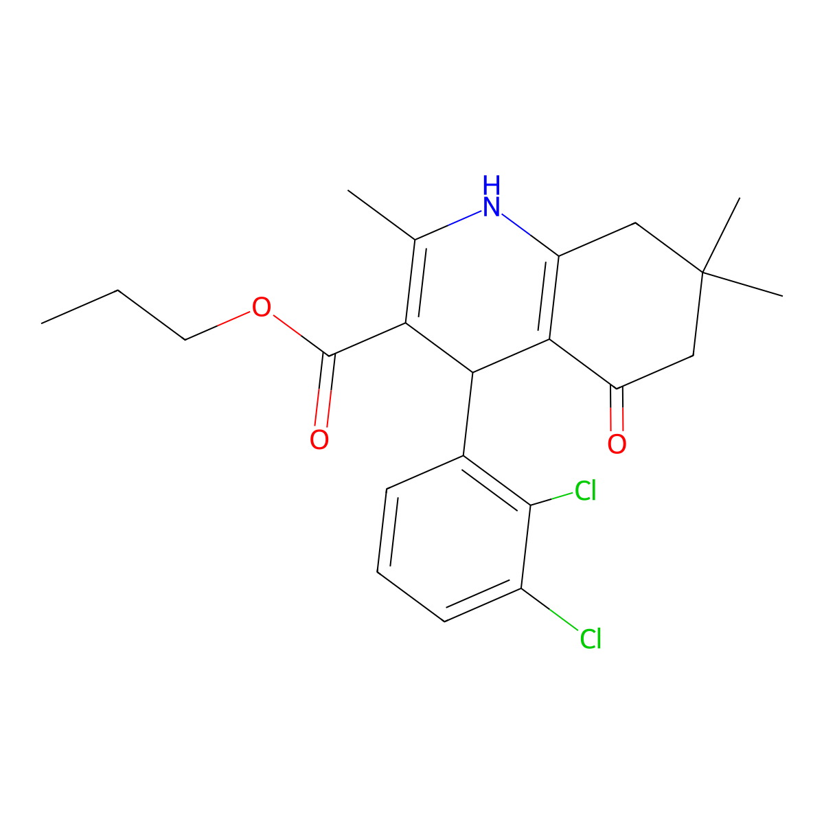 Propyl 4-(2,3-dichlorophenyl)-2,7,7-trimethyl-5-oxo-1,4,5,6,7,8-hexahydroquinoline-3-carboxylate molecular structure, CAS 313967-53-2