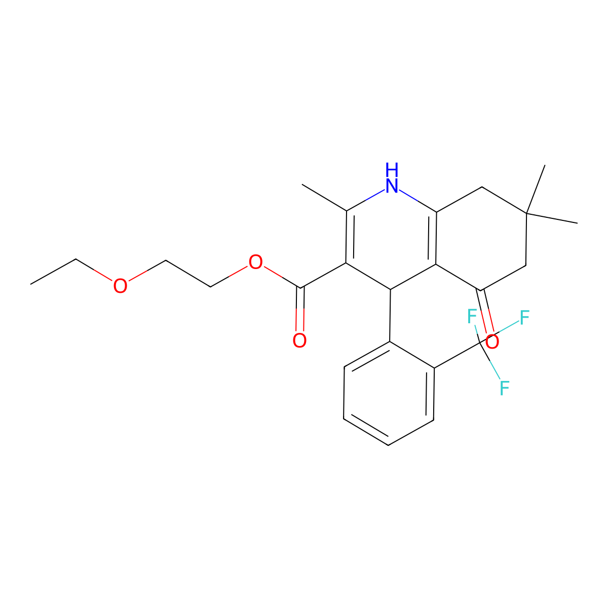 2-Ethoxyethyl 2,7,7-trimethyl-5-oxo-4-[2-(trifluoromethyl)phenyl]-1,4,6,8-tetrahydroquinoline-3-carboxylate molecular structure, CAS 313967-58-7