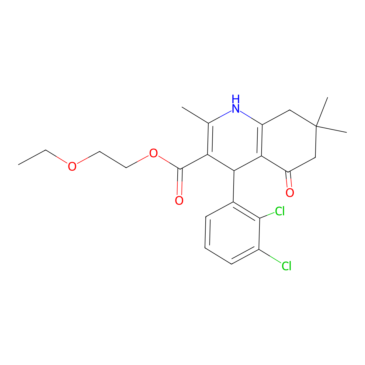 2-Ethoxyethyl 4-(2,3-dichlorophenyl)-2,7,7-trimethyl-5-oxo-1,4,5,6,7,8-hexahydroquinoline-3-carboxylate molecular structure, CAS 313967-59-8