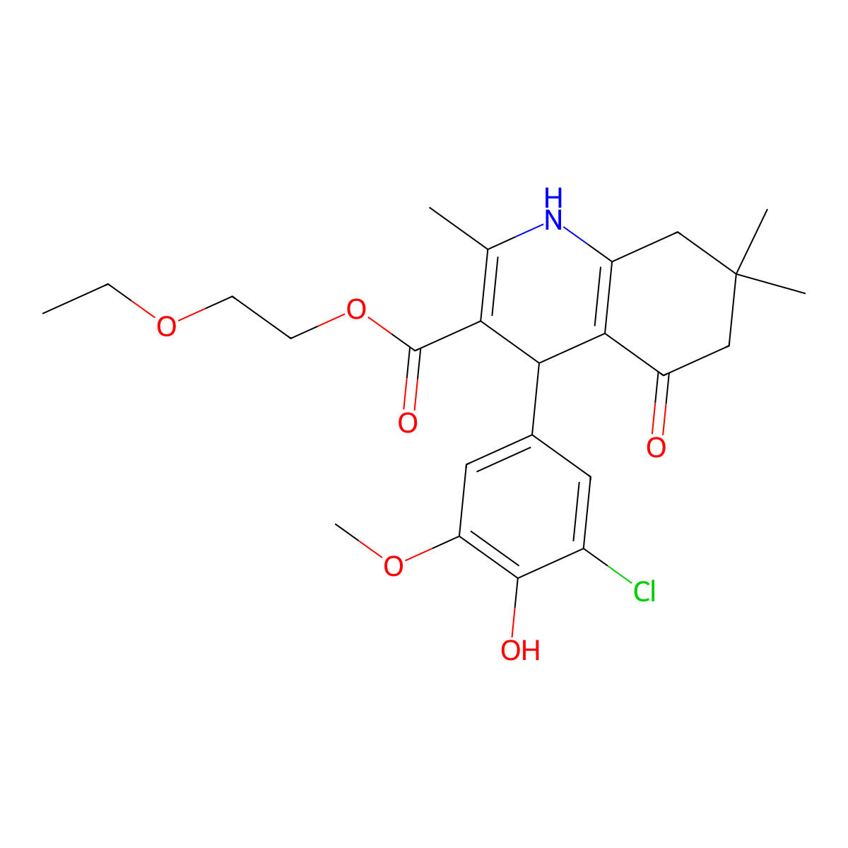 2-Ethoxyethyl 4-(3-chloro-4-hydroxy-5-methoxyphenyl)-2,7,7-trimethyl-5-oxo-1,4,5,6,7,8-hexahydroquinoline-3-carboxylate molecular structure, CAS 313967-61-2