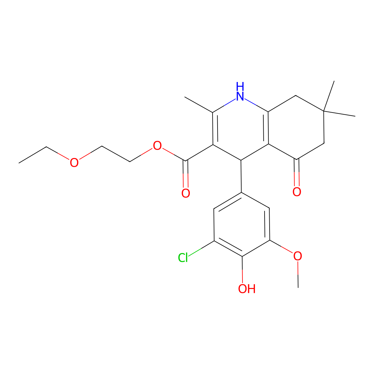2-Ethoxyethyl 4-(3-chloro-4-hydroxy-5-methoxyphenyl)-2,7,7-trimethyl-5-oxo-1,4,5,6,7,8-hexahydroquinoline-3-carboxylate molecular structure, CAS 313967-61-2