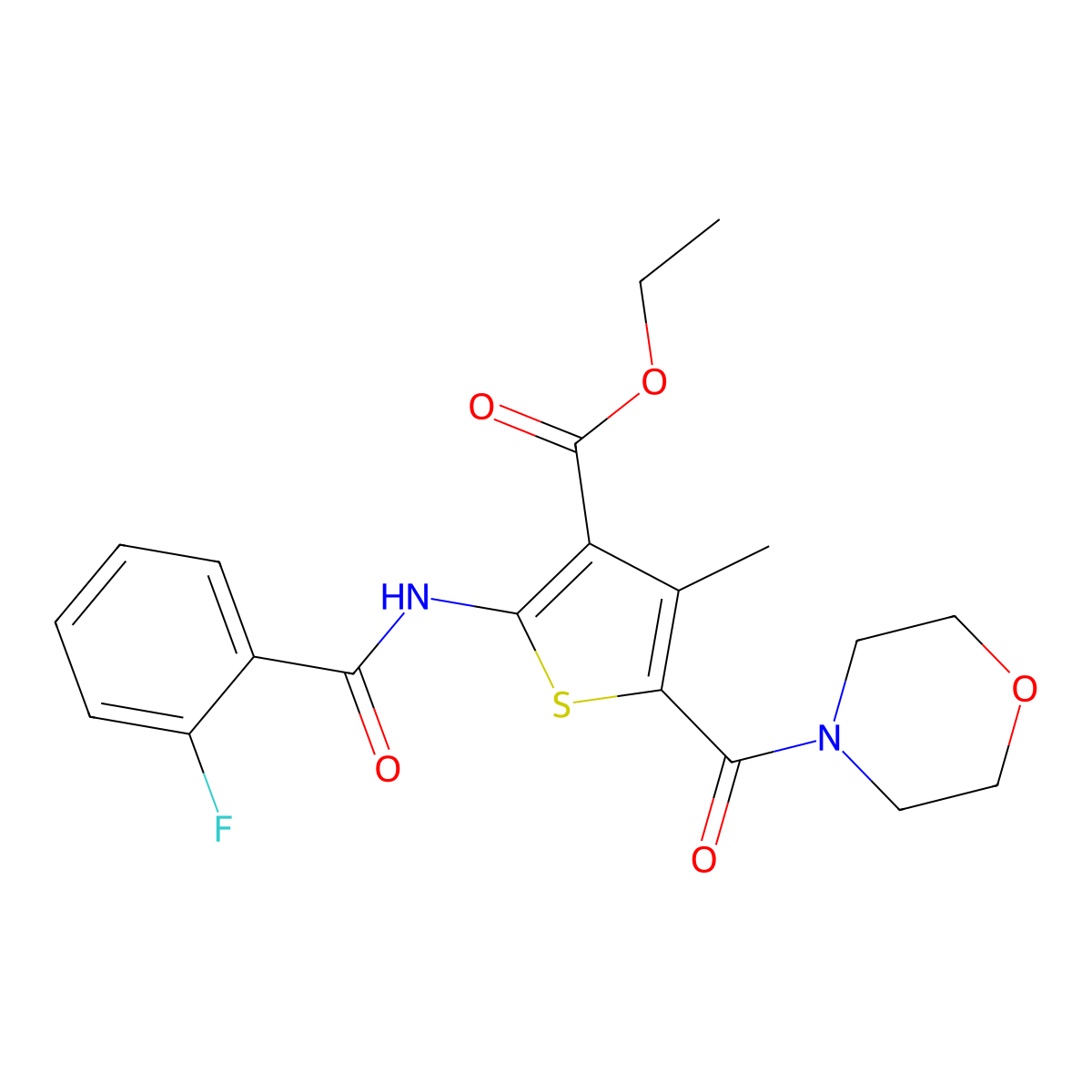 Ethyl 2-[(2-fluorobenzoyl)amino]-4-methyl-5-(morpholin-4-ylcarbonyl)thiophene-3-carboxylate molecular structure, CAS 313967-63-4