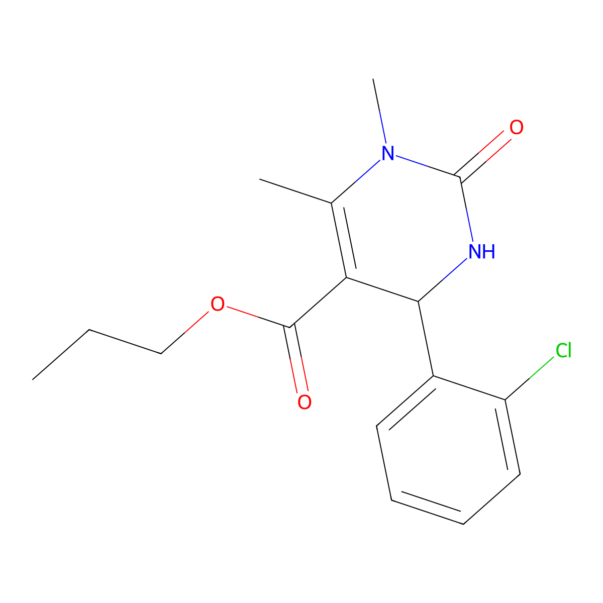 Propyl 4-(2-chlorophenyl)-1,6-dimethyl-2-oxo-1,2,3,4-tetrahydropyrimidine-5-carboxylate molecular structure, CAS 313967-79-2