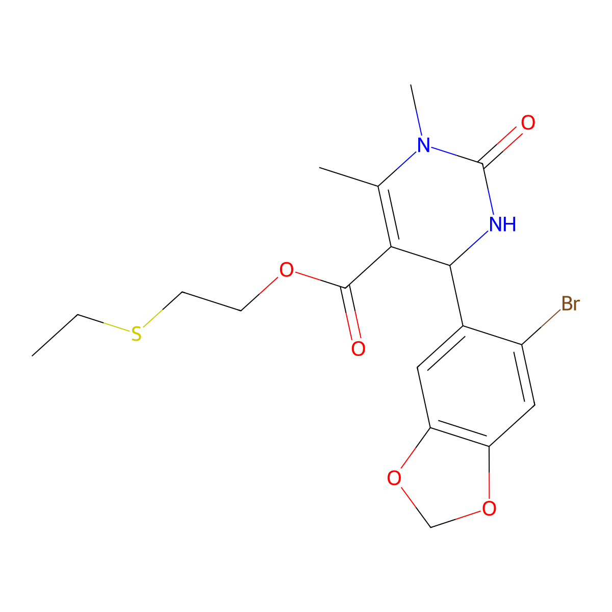 2-Ethylsulfanylethyl 6-(6-bromo-1,3-benzodioxol-5-yl)-3,4-dimethyl-2-oxo-1,6-dihydropyrimidine-5-carboxylate molecular structure, CAS 313967-84-9