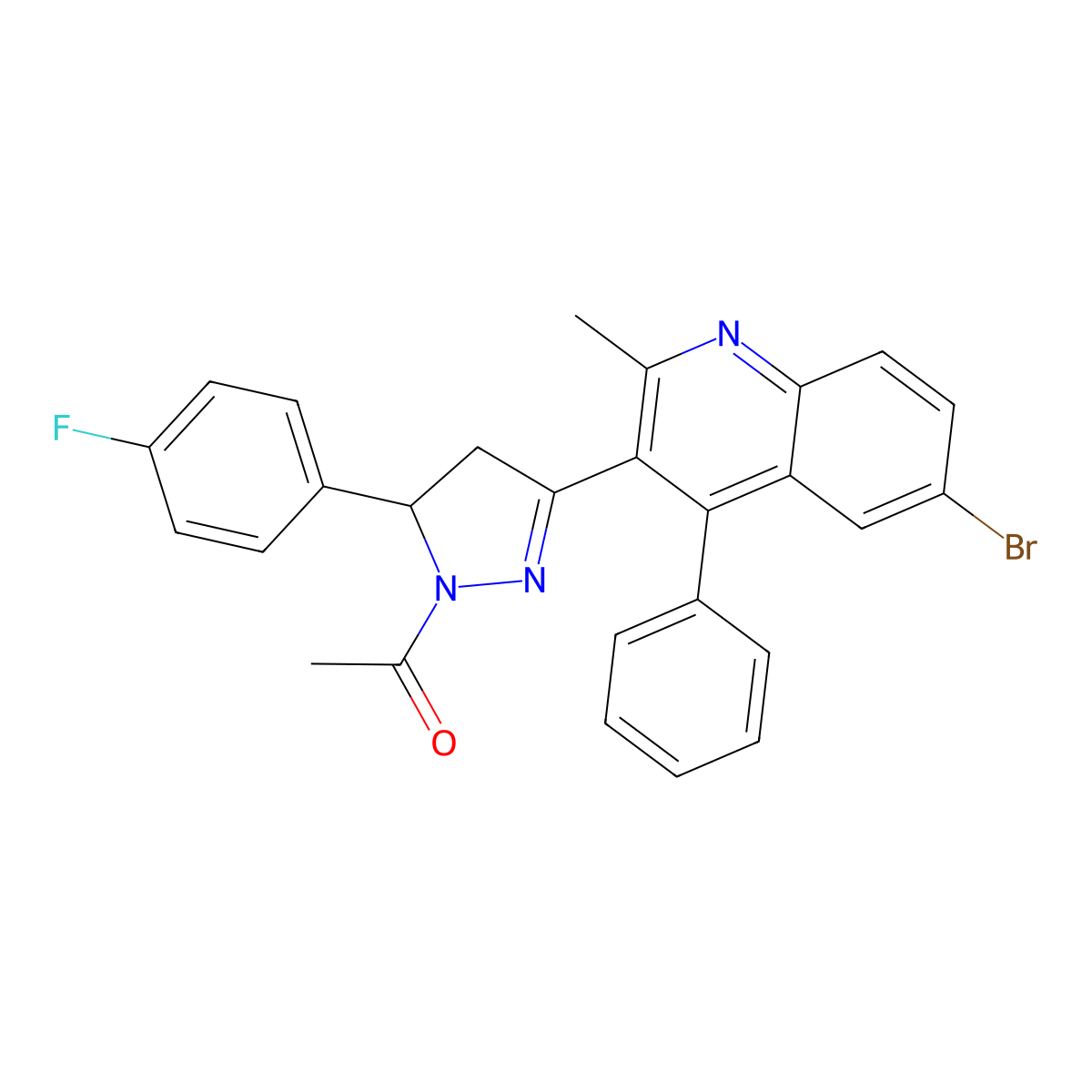 1-[5-(6-Bromo-2-methyl-4-phenylquinolin-3-yl)-3-(4-fluorophenyl)-3,4-dihydropyrazol-2-yl]ethanone molecular structure, CAS 313967-94-1