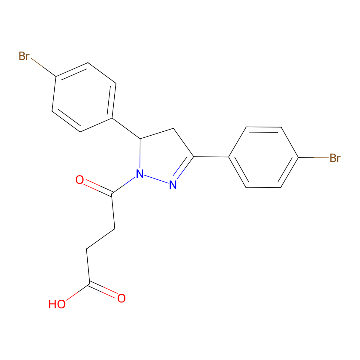 4-(3,5-bis(4-bromophenyl)-4,5-dihydro-1H-pyrazol-1-yl)-4-oxobutanoic acid molecular structure, CAS 313967-96-3