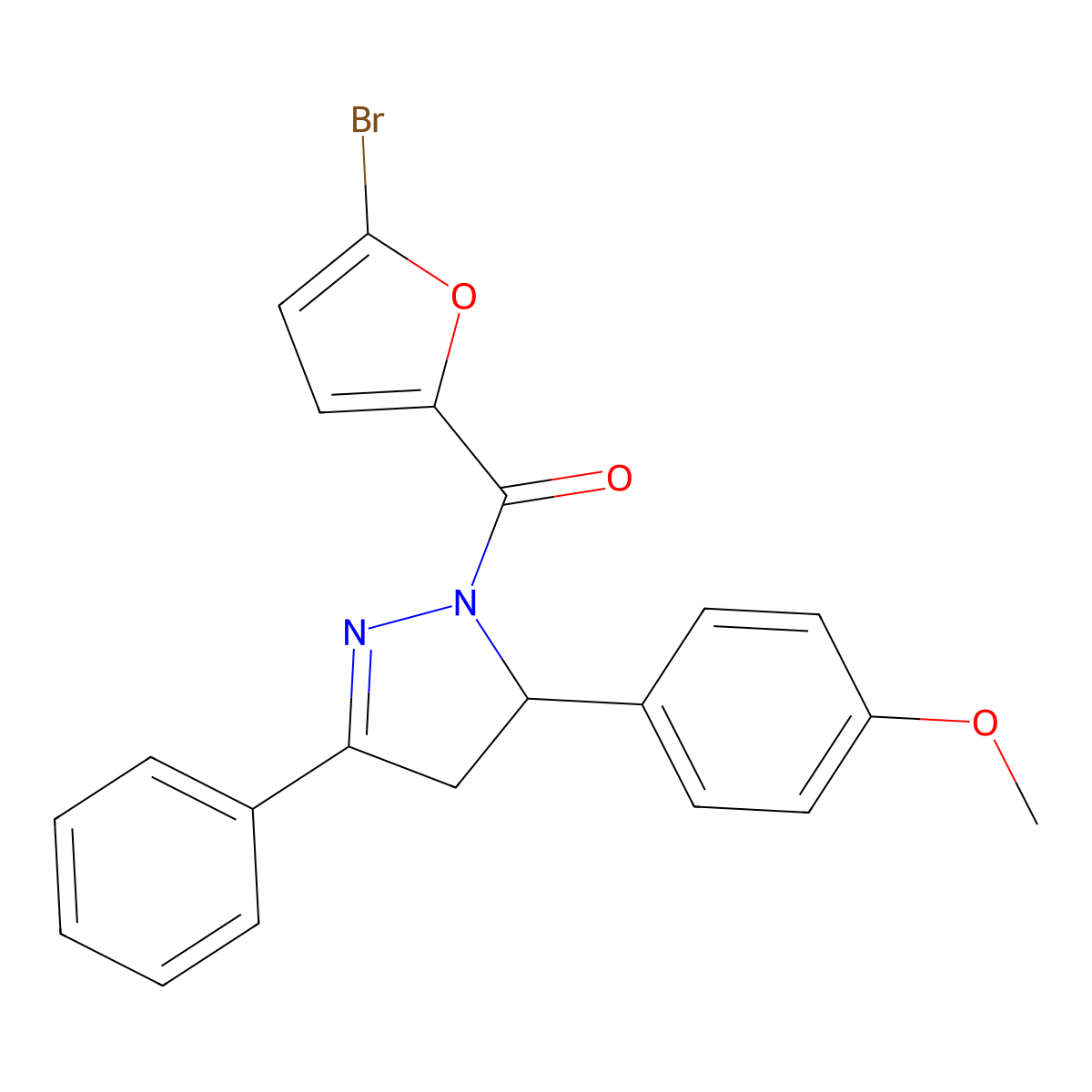 (5-bromofuran-2-yl)(5-(4-methoxyphenyl)-3-phenyl-4,5-dihydro-1H-pyrazol-1-yl)methanone molecular structure, CAS 313967-97-4