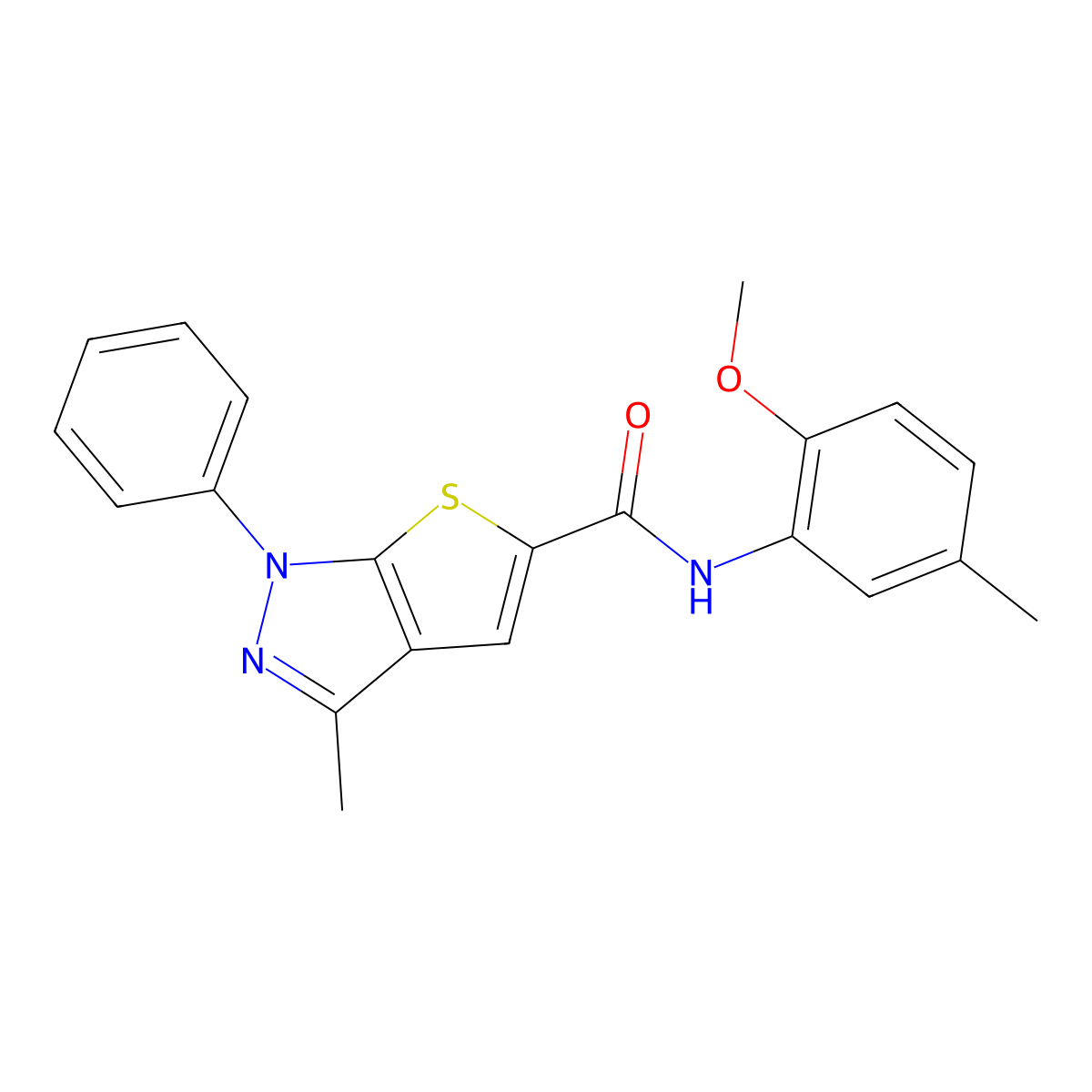 N-(2-methoxy-5-methylphenyl)-3-methyl-1-phenyl-1H-thieno[2,3-c]pyrazole-5-carboxamide molecular structure, CAS 313968-25-1