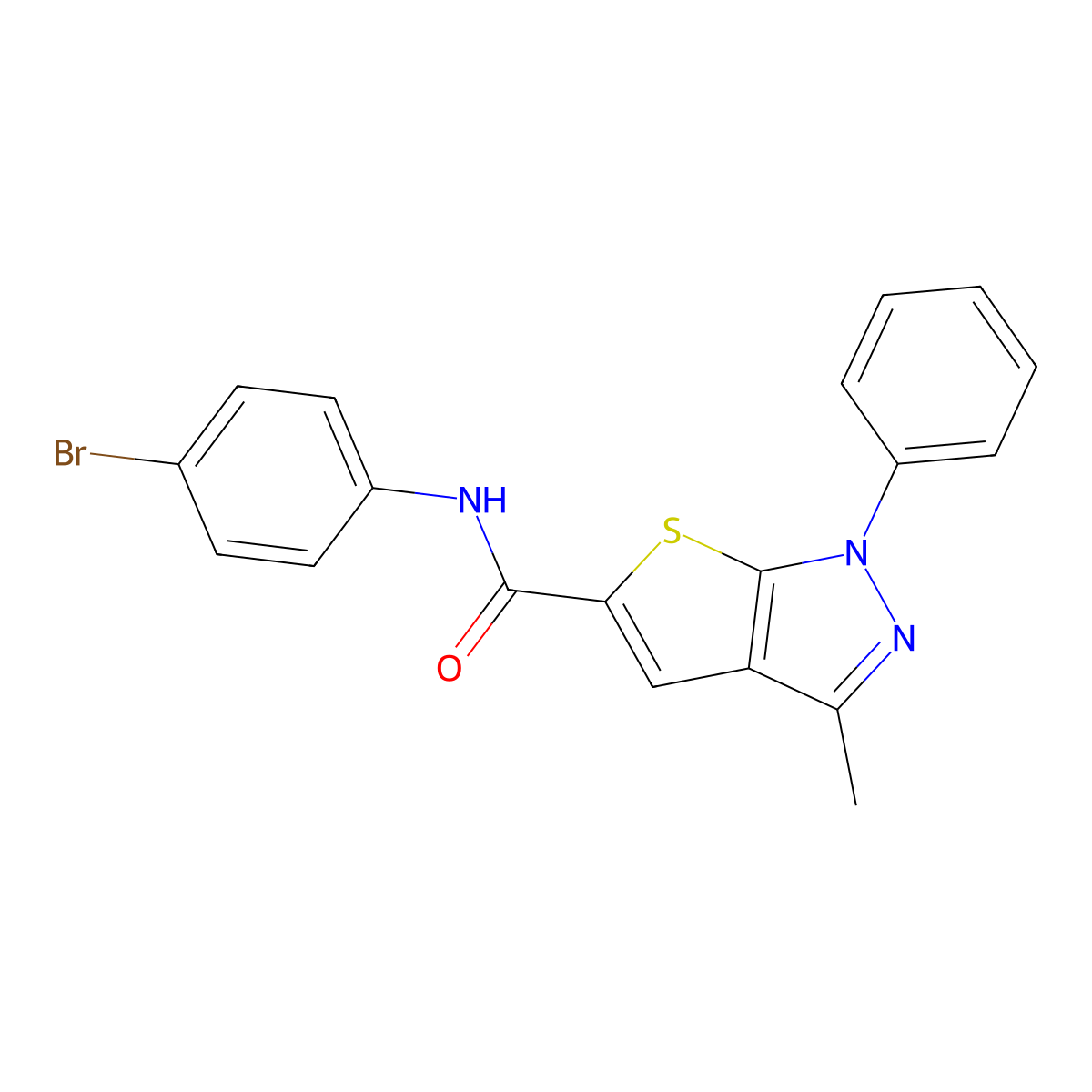 N-(4-bromophenyl)-3-methyl-1-phenyl-1H-thieno[2,3-c]pyrazole-5-carboxamide molecular structure, CAS 313968-26-2