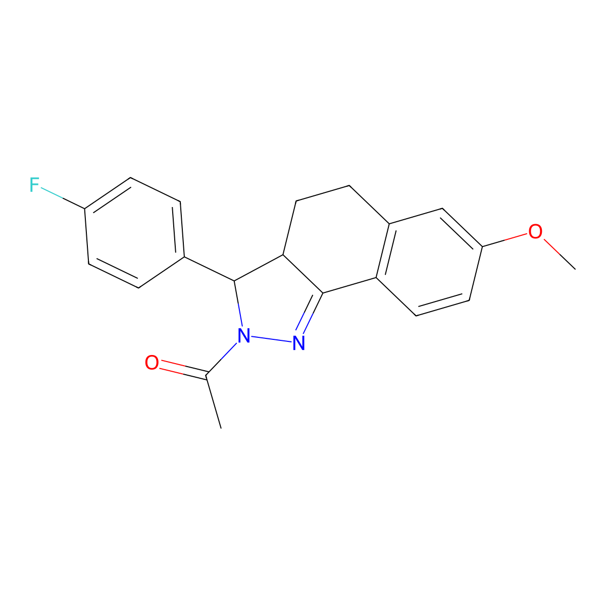 1-[3-(4-fluorophenyl)-7-methoxy-3,3a,4,5-tetrahydro-2H-benzo[g]indazol-2-yl]ethanone molecular structure, CAS 313968-33-1