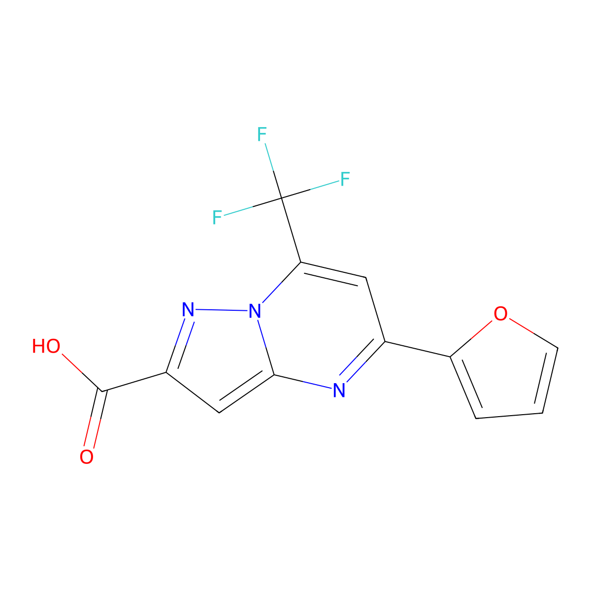 5-(Furan-2-yl)-7-(trifluoromethyl)pyrazolo[1,5-a]pyrimidine-2-carboxylic acid molecular structure, CAS 313968-60-4