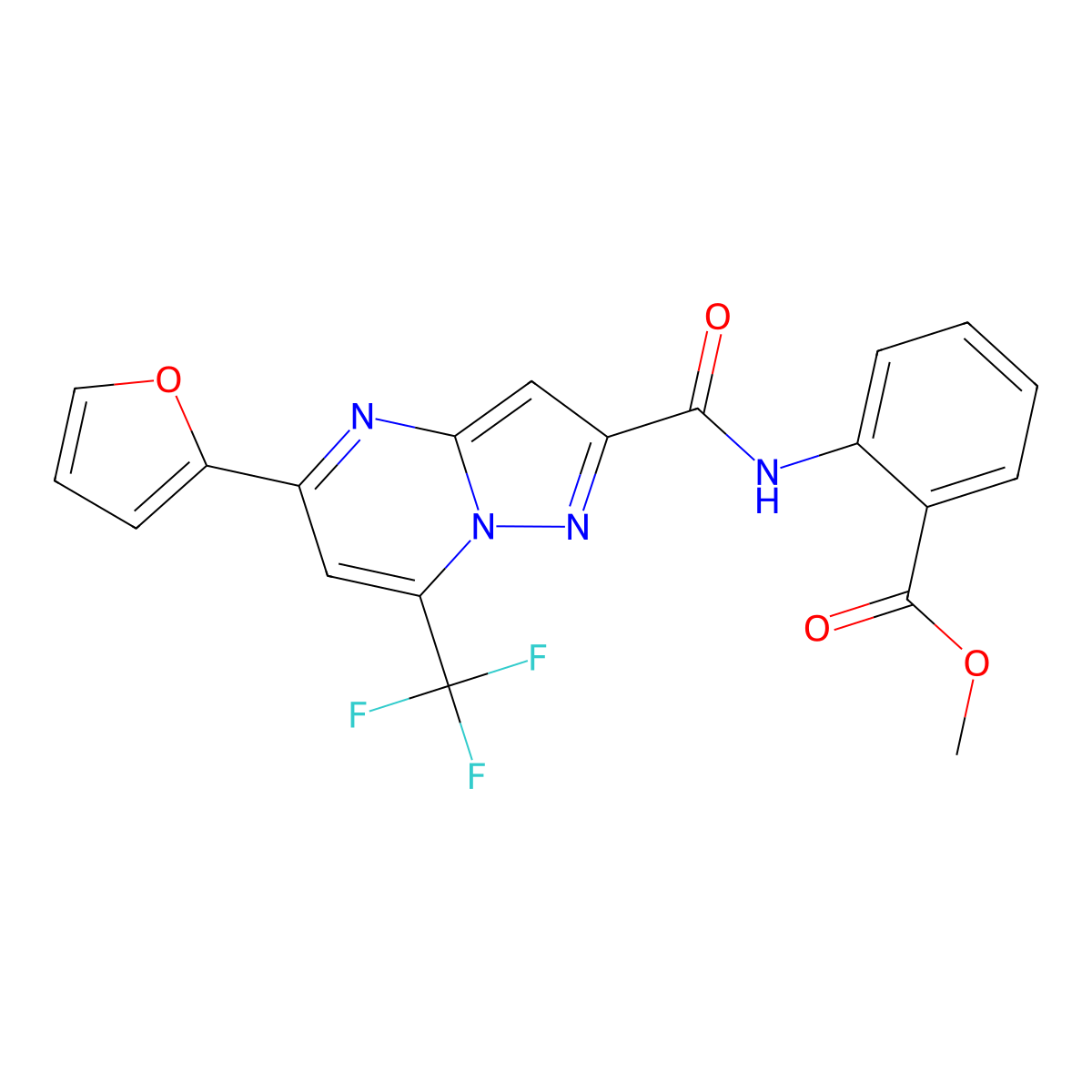 Methyl 2-({[5-(2-furyl)-7-(trifluoromethyl)pyrazolo[1,5-a]pyrimidin-2-yl]carbonyl}amino)benzoate molecular structure, CAS 313968-78-4