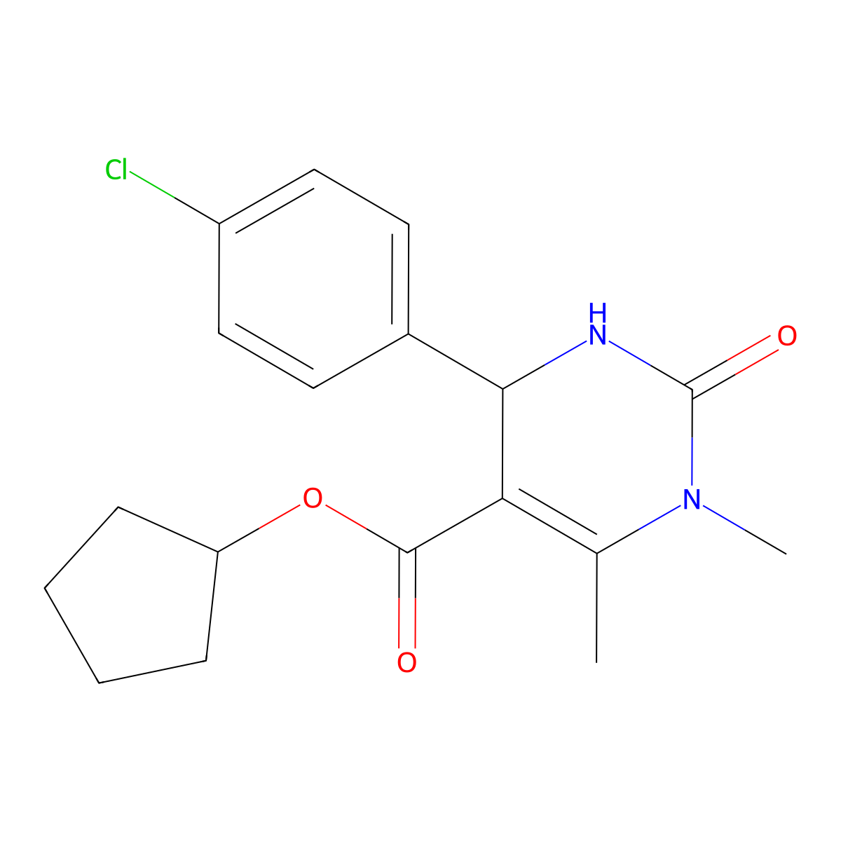 Cyclopentyl 4-(4-chlorophenyl)-1,6-dimethyl-2-oxo-1,2,3,4-tetrahydro-5-pyrimidinecarboxylate molecular structure, CAS 313969-38-9