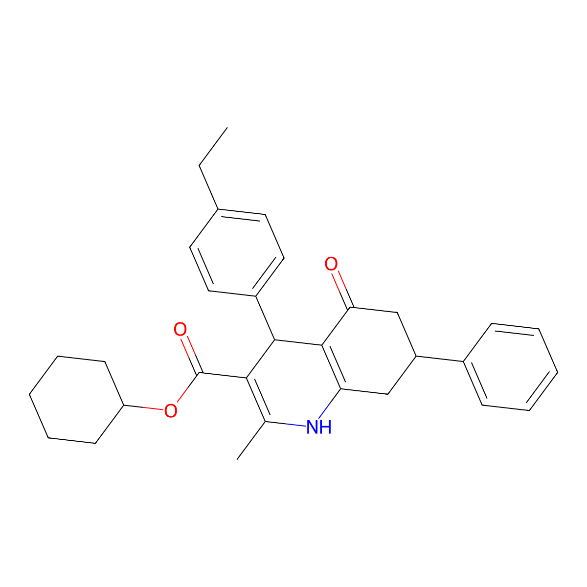 Cyclohexyl 4-(4-ethylphenyl)-2-methyl-5-oxo-7-phenyl-1,4,5,6,7,8-hexahydroquinoline-3-carboxylate molecular structure, CAS 313969-50-5