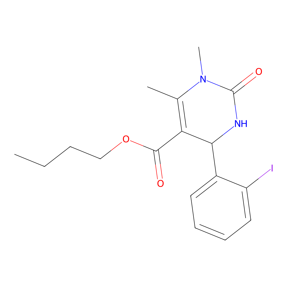 Butyl 4-(2-iodophenyl)-1,6-dimethyl-2-oxo-1,2,3,4-tetrahydropyrimidine-5-carboxylate molecular structure, CAS 313969-90-3