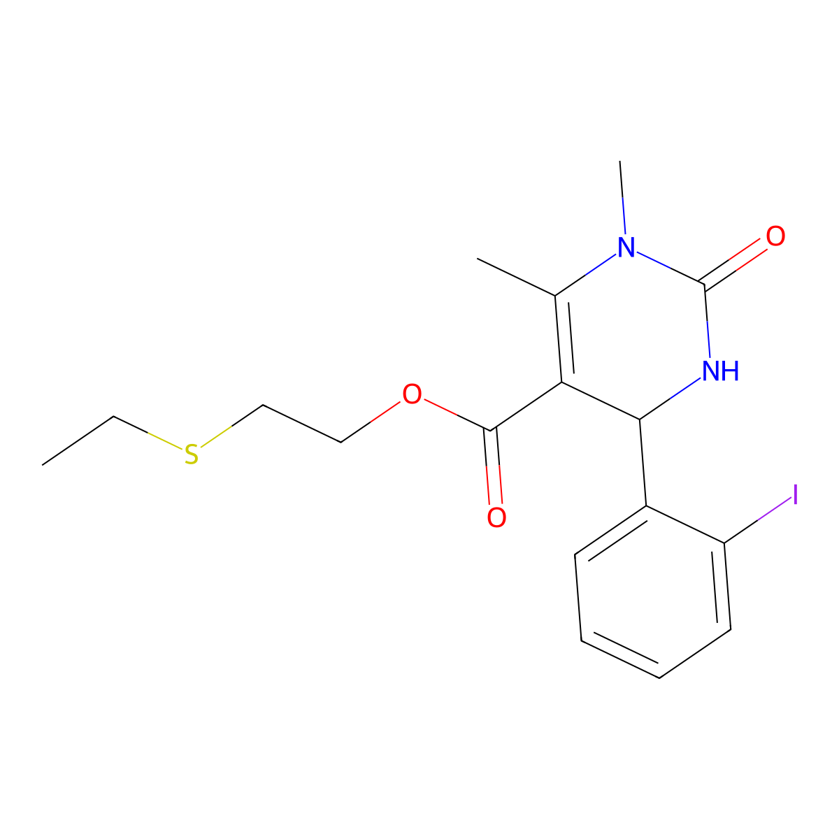 2-(Ethylsulfanyl)ethyl 4-(2-iodophenyl)-1,6-dimethyl-2-oxo-1,2,3,4-tetrahydro-5-pyrimidinecarboxylate molecular structure, CAS 313969-98-1