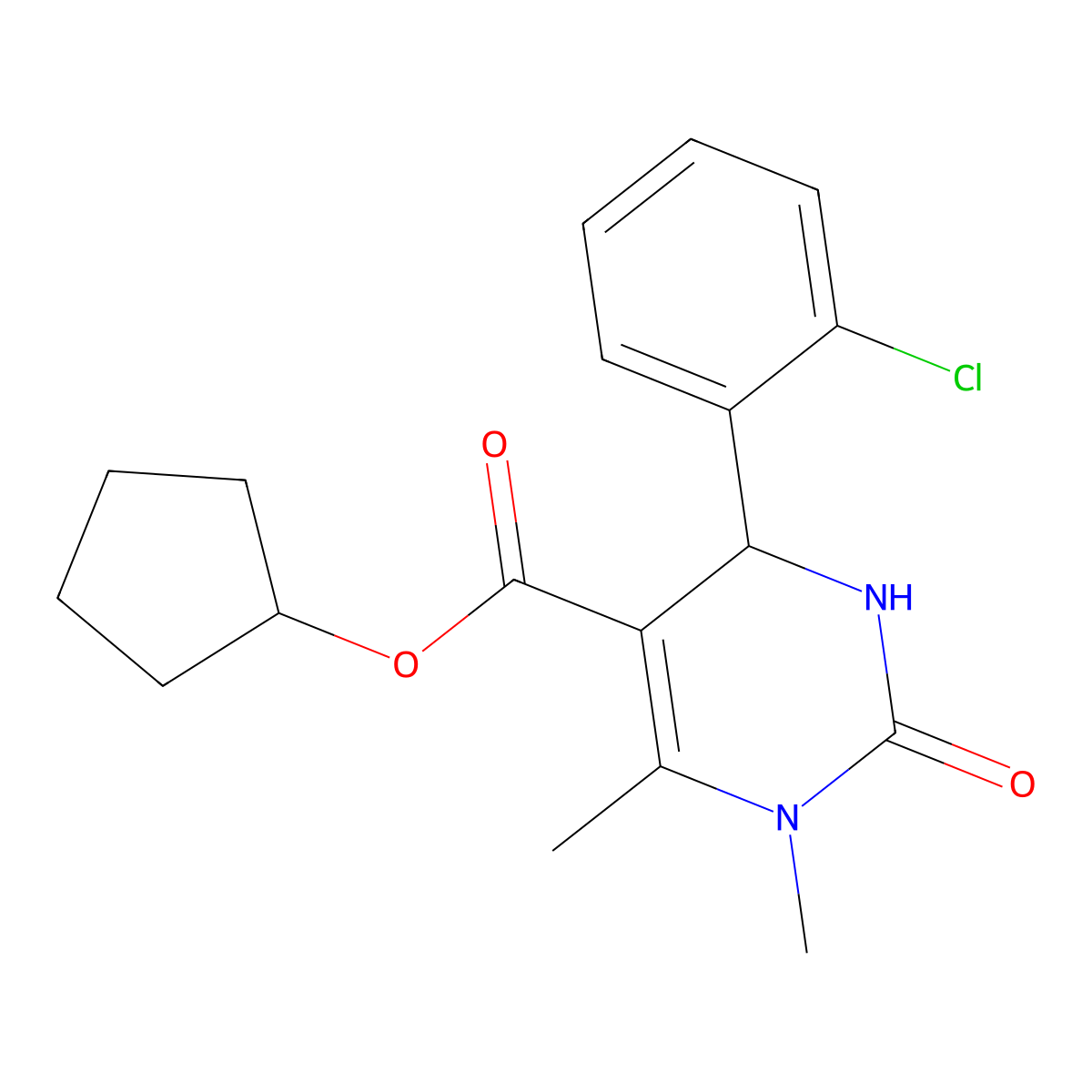 Cyclopentyl 4-(2-chlorophenyl)-1,6-dimethyl-2-oxo-1,2,3,4-tetrahydropyrimidine-5-carboxylate molecular structure, CAS 313970-02-4