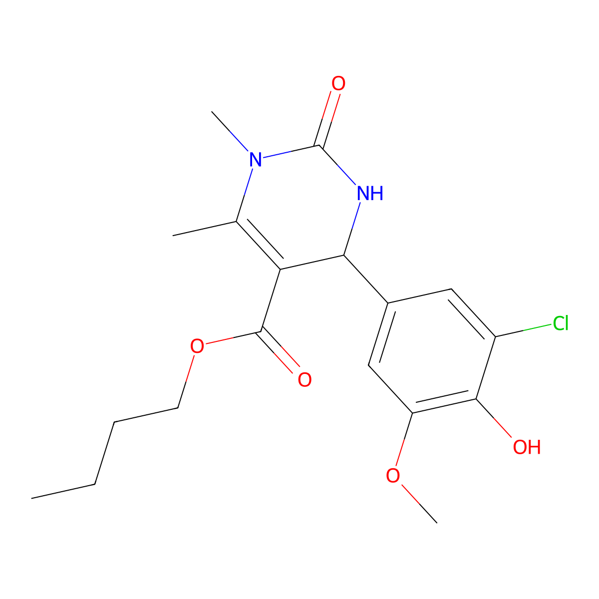Butyl 4-(3-chloro-4-hydroxy-5-methoxyphenyl)-1,6-dimethyl-2-oxo-1,2,3,4-tetrahydropyrimidine-5-carboxylate molecular structure, CAS 313970-05-7