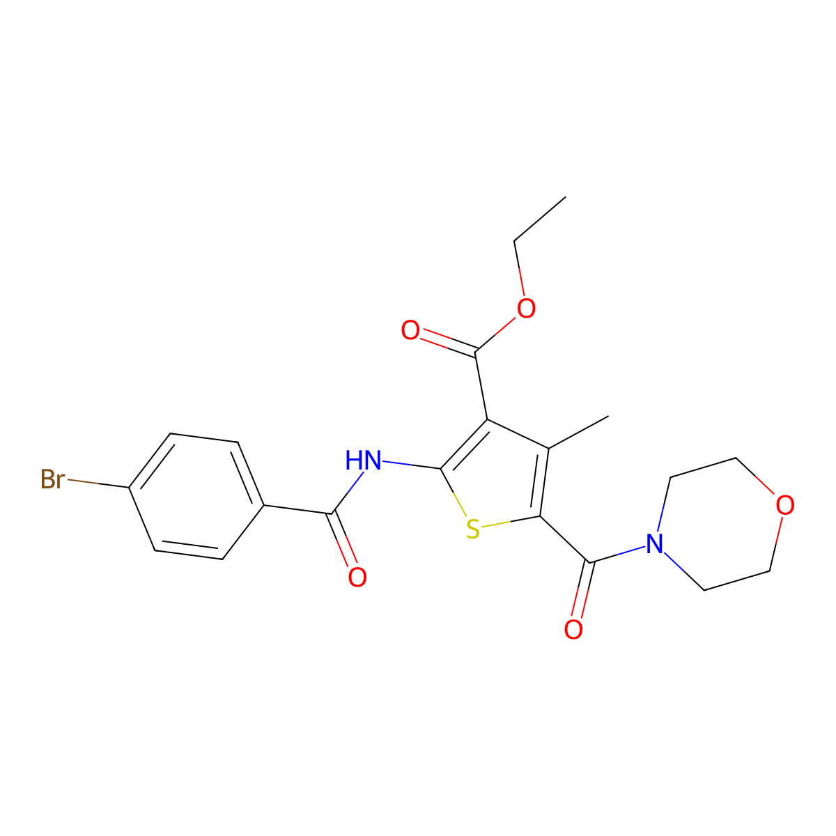 Ethyl 2-[(4-bromobenzoyl)amino]-4-methyl-5-(4-morpholinylcarbonyl)-3-thiophenecarboxylate molecular structure, CAS 313970-10-4