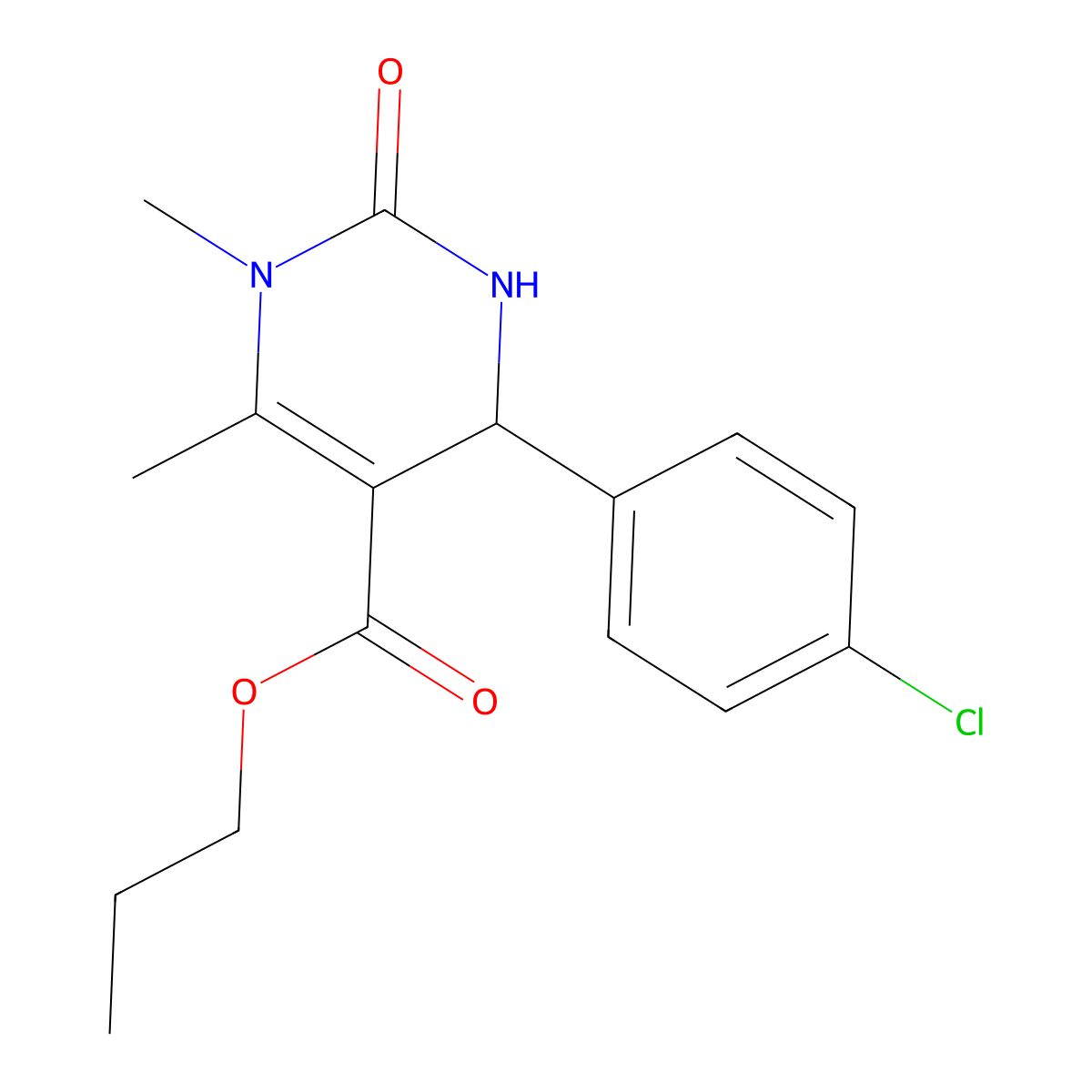 Propyl 4-(4-chlorophenyl)-1,6-dimethyl-2-oxo-1,2,3,4-tetrahydro-5-pyrimidinecarboxylate molecular structure, CAS 313970-14-8