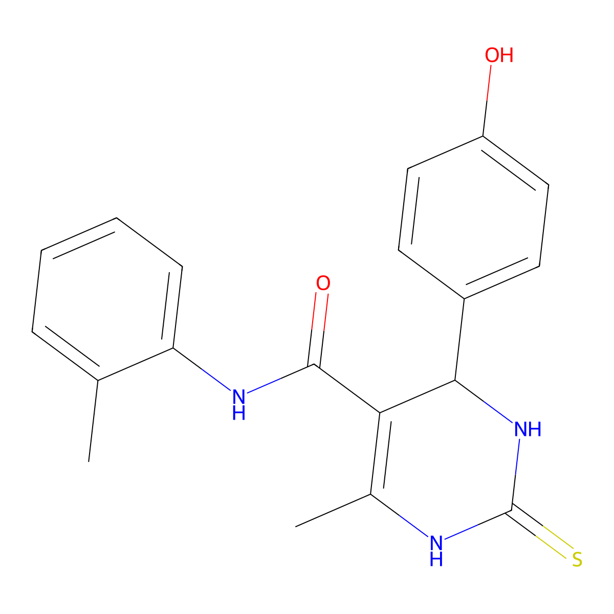 4-(4-hydroxyphenyl)-6-methyl-N-(2-methylphenyl)-2-thioxo-1,2,3,4-tetrahydro-5-pyrimidinecarboxamide molecular structure, CAS 313970-20-6