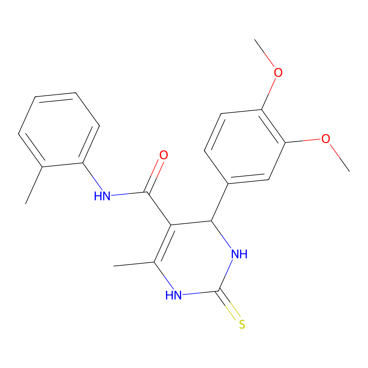 4-(3,4-dimethoxyphenyl)-6-methyl-2-thioxo-N-(o-tolyl)-1,2,3,4-tetrahydropyrimidine-5-carboxamide molecular structure, CAS 313970-22-8