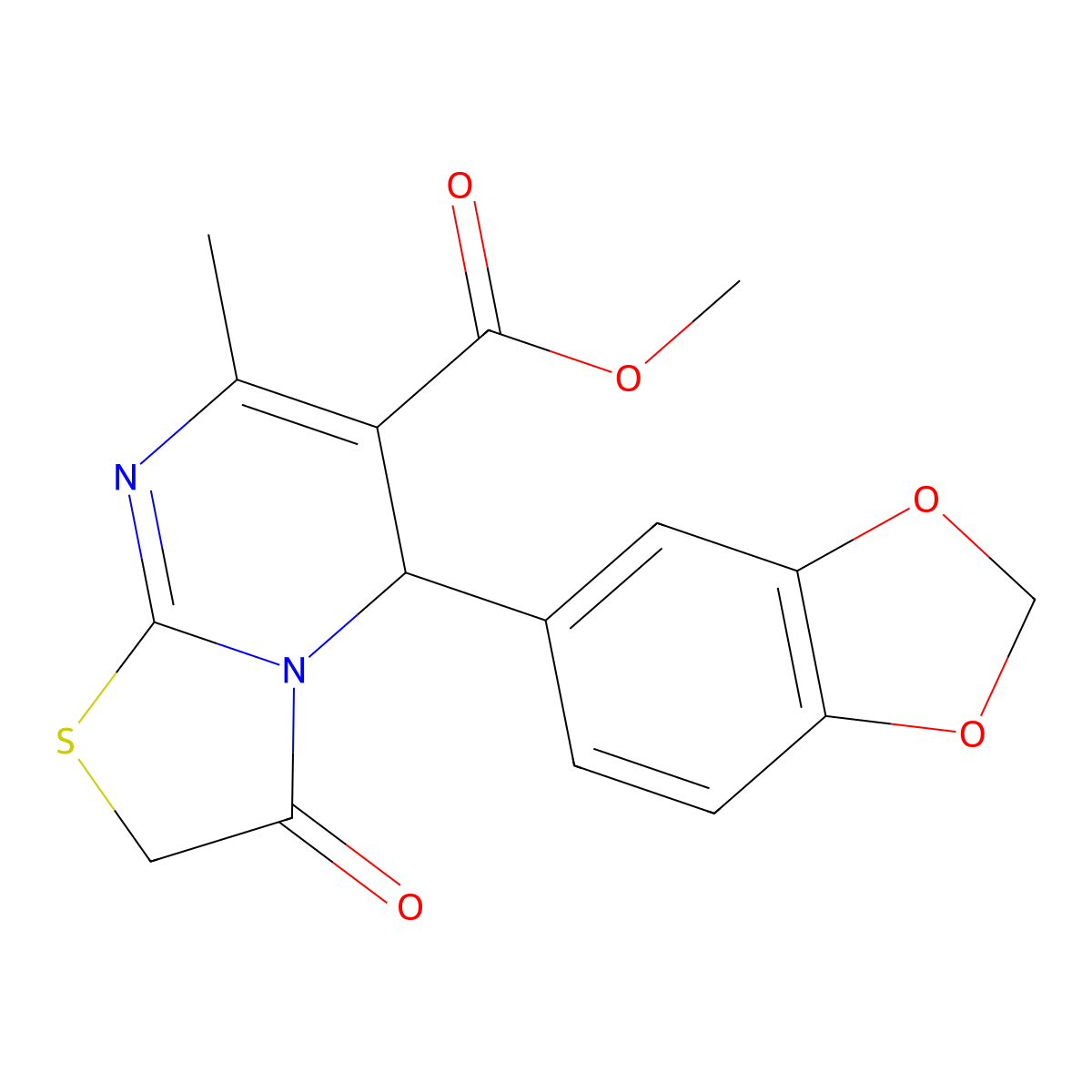 methyl 5-(benzo[d][1,3]dioxol-5-yl)-7-methyl-3-oxo-3,5-dihydro-2H-thiazolo[3,2-a]pyrimidine-6-carboxylate molecular structure, CAS 313970-27-3