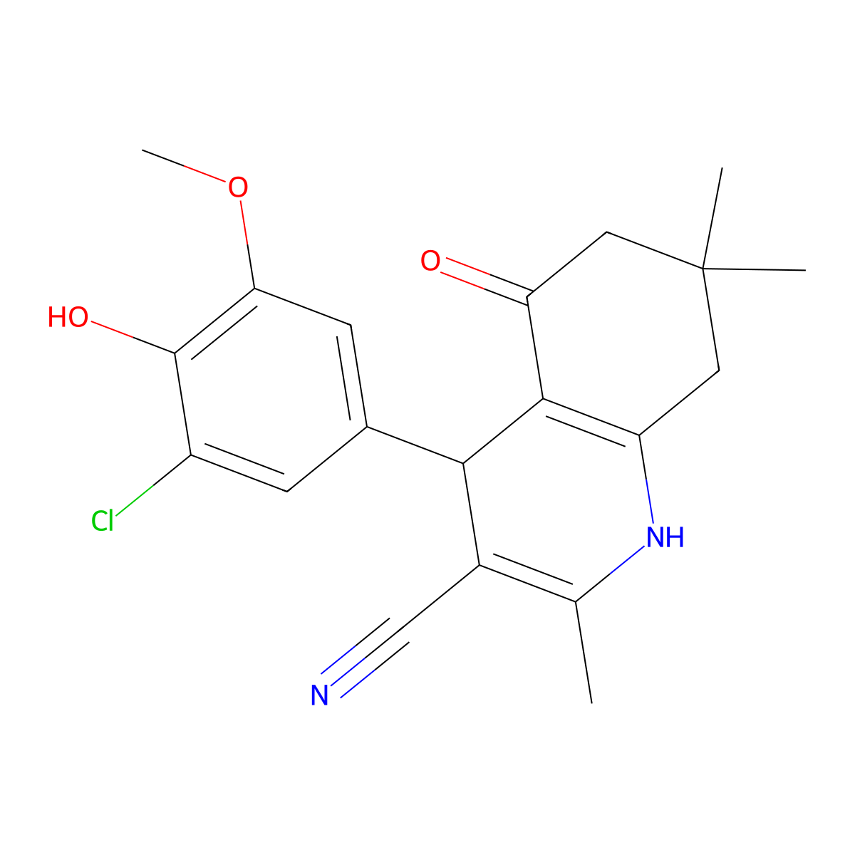 4-(3-Chloro-4-hydroxy-5-methoxyphenyl)-2,7,7-trimethyl-5-oxo-1,4,6,8-tetrahydroquinoline-3-carbonitrile molecular structure, CAS 313970-31-9