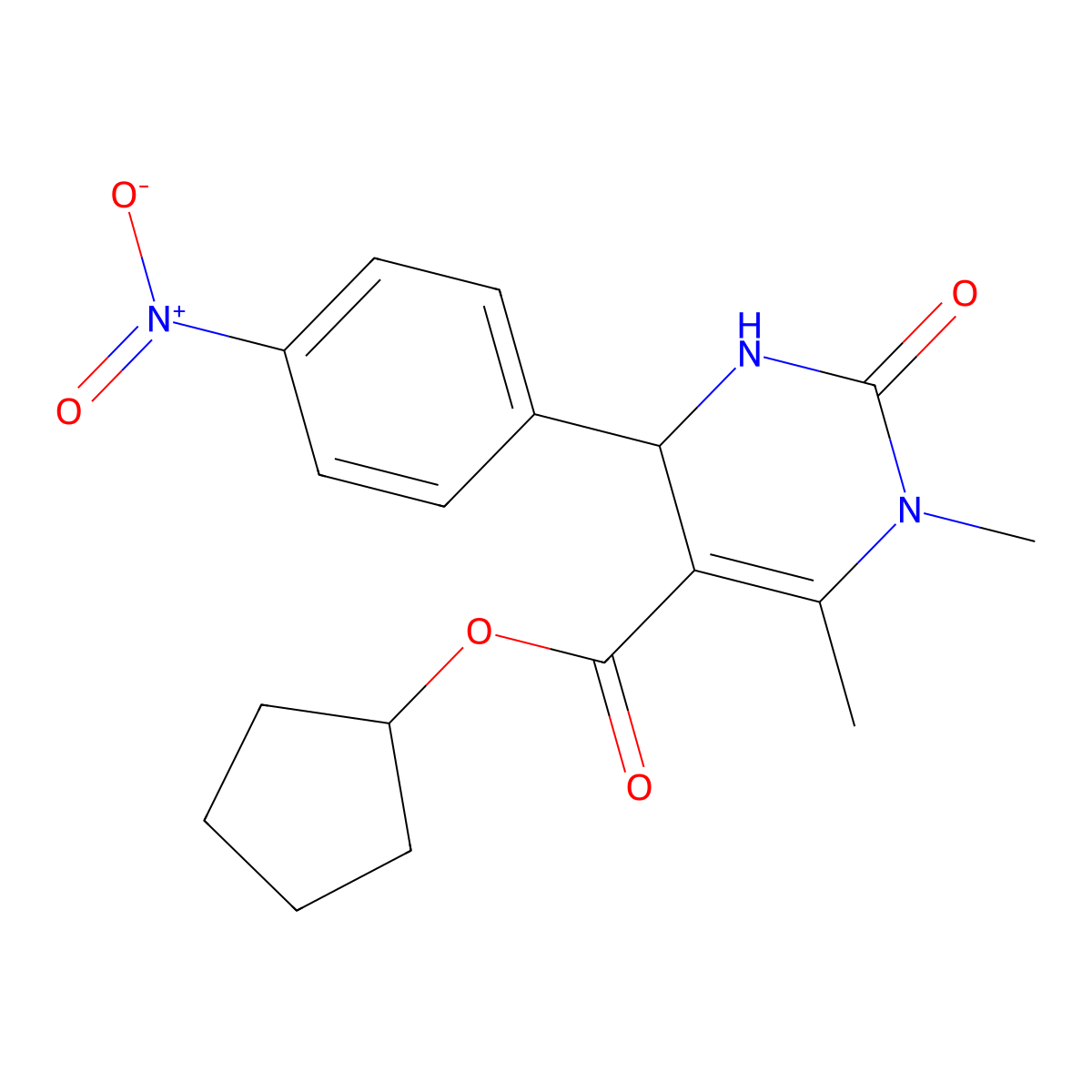 Cyclopentyl 1,6-dimethyl-4-(4-nitrophenyl)-2-oxo-1,2,3,4-tetrahydropyrimidine-5-carboxylate molecular structure, CAS 313970-35-3