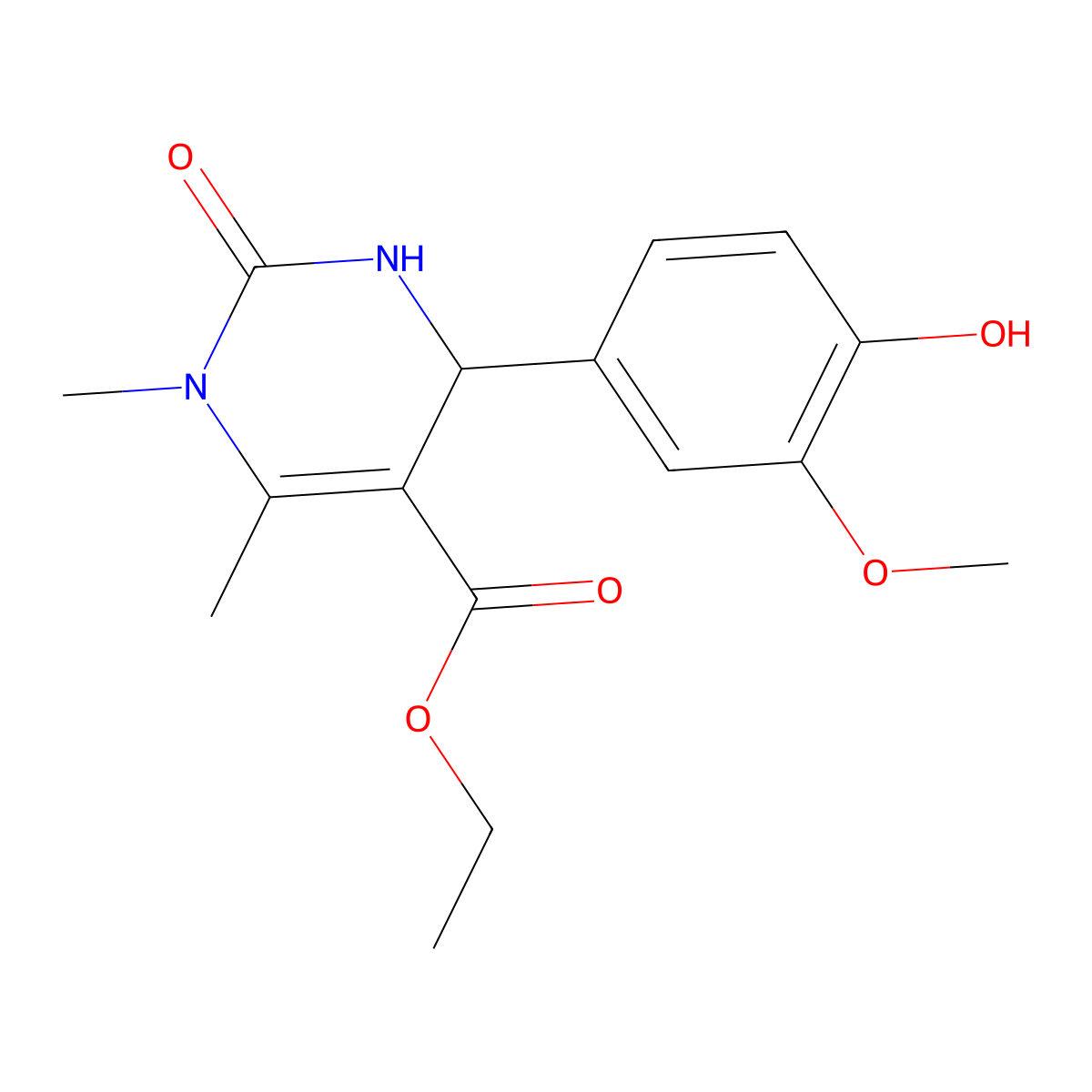 Ethyl 4-(4-hydroxy-3-methoxyphenyl)-1,6-dimethyl-2-oxo-1,2,3,4-tetrahydropyrimidine-5-carboxylate molecular structure, CAS 313970-36-4