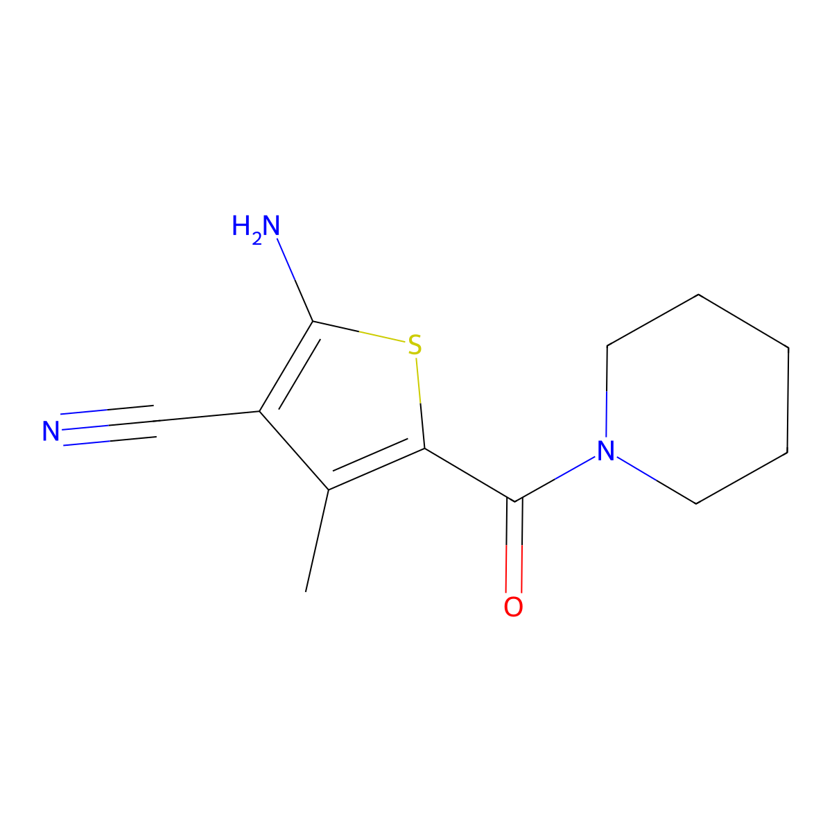 2-Amino-4-methyl-5-(piperidin-1-ylcarbonyl)thiophene-3-carbonitrile molecular structure, CAS 313971-49-2