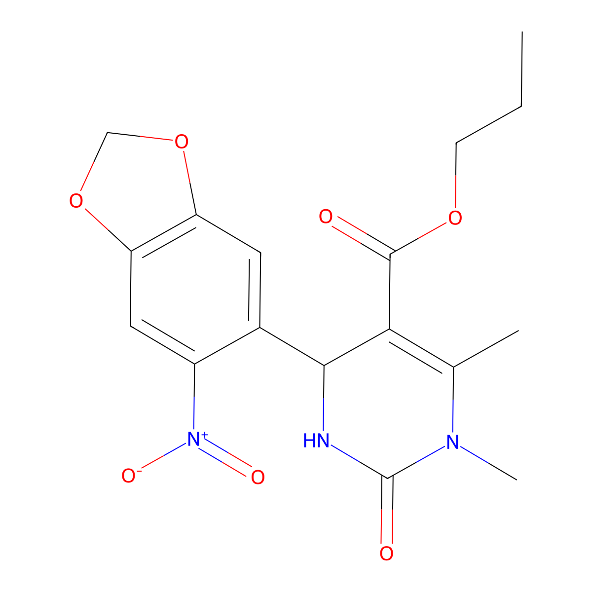 3,4-Dimethyl-6-(6-nitro-1,3-benzodioxol-5-yl)-2-oxo-1,6-dihydropyrimidine-5-carboxylic acid propyl ester molecular structure, CAS 313971-60-7