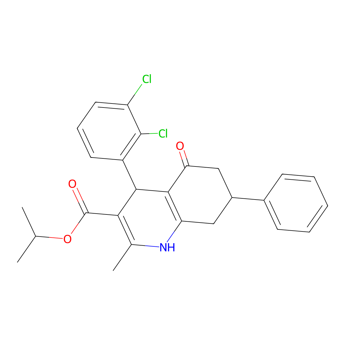 Isopropyl 4-(2,3-dichlorophenyl)-2-methyl-5-oxo-7-phenyl-1,4,5,6,7,8-hexahydroquinoline-3-carboxylate molecular structure, CAS 313971-81-2