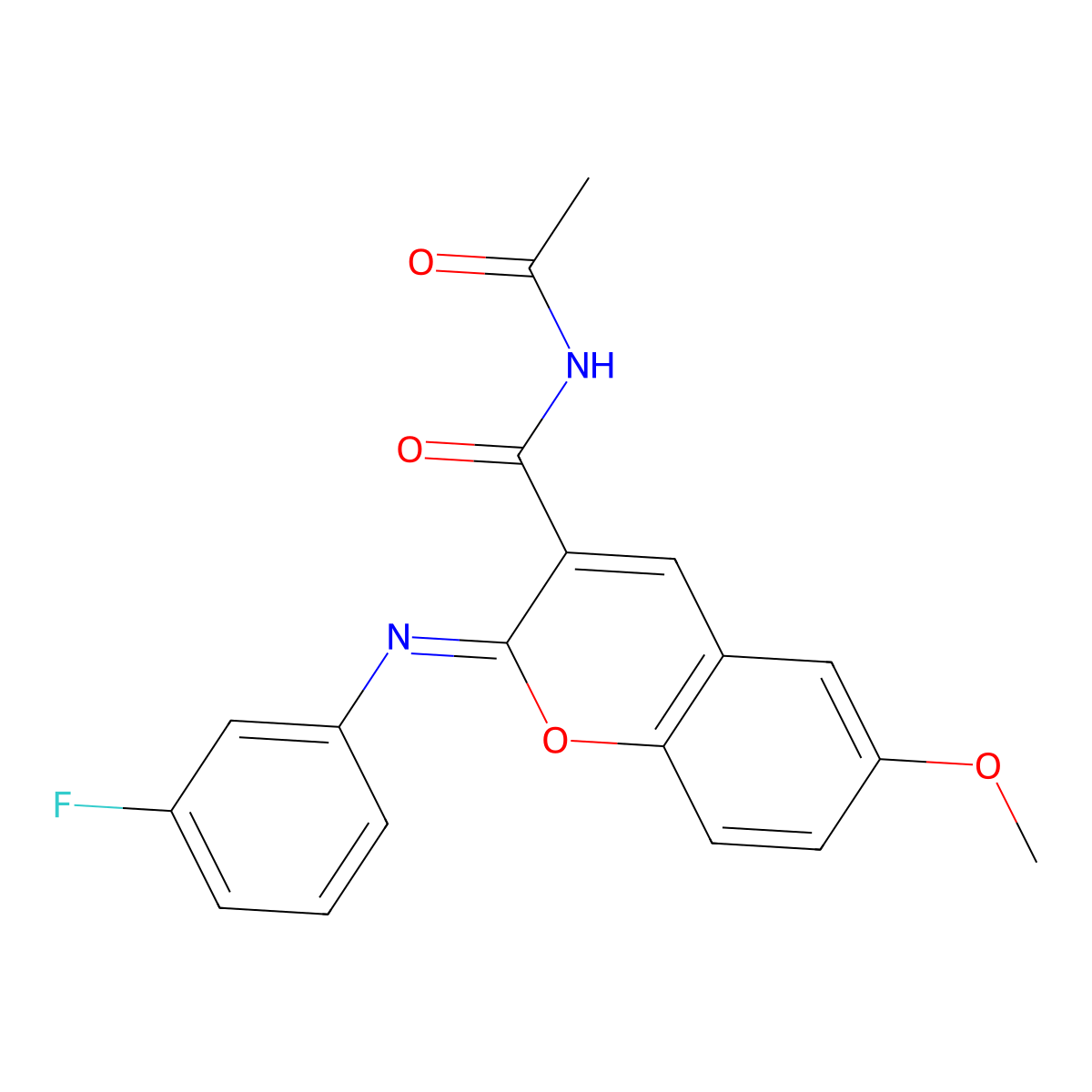 (2Z)-N-acetyl-2-[(3-fluorophenyl)imino]-6-methoxy-2H-chromene-3-carboxamide molecular structure, CAS 313975-93-8