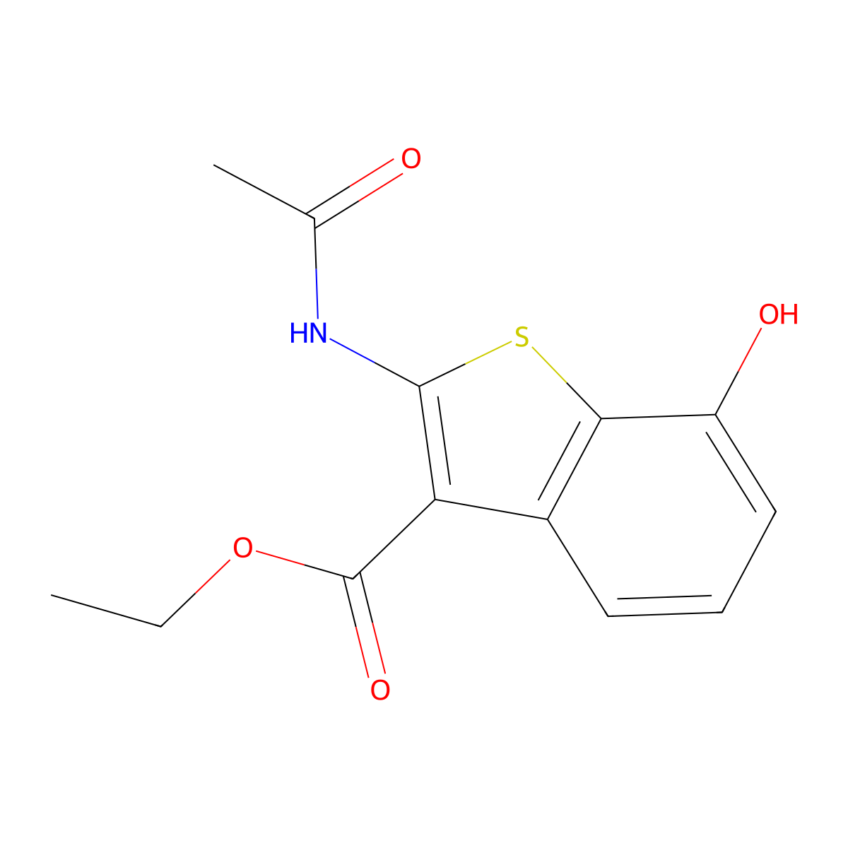 Ethyl 2-(acetylamino)-7-hydroxy-1-benzothiophene-3-carboxylate molecular structure, CAS 313976-24-8