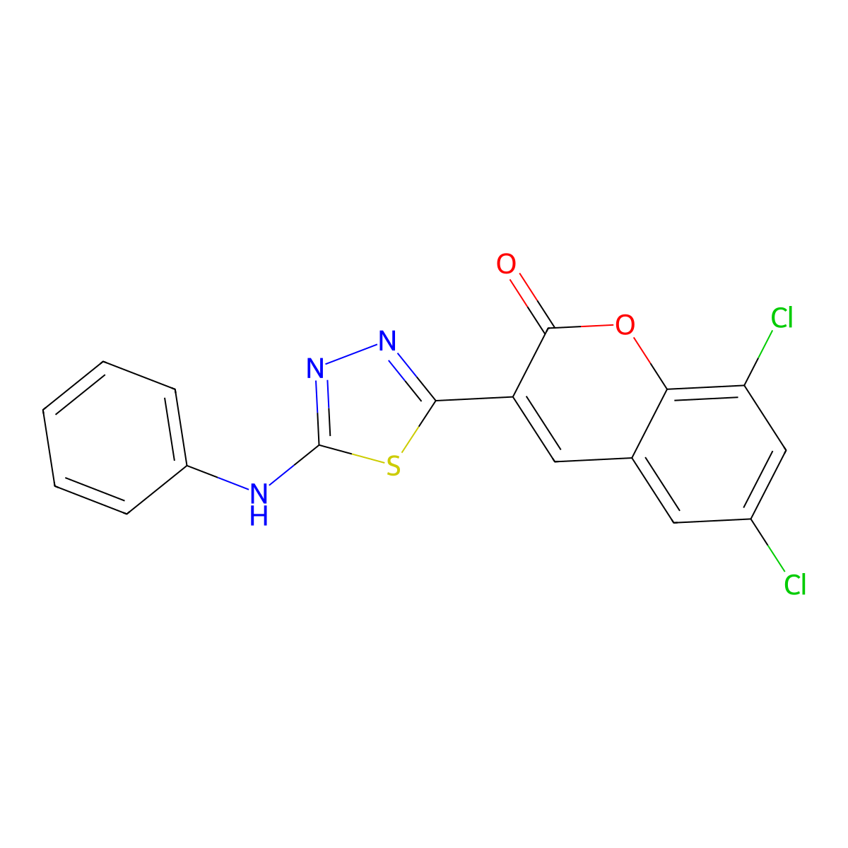 6,8-Dichloro-3-[5-(phenylamino)-1,3,4-thiadiazol-2-yl]-2h-chromen-2-one molecular structure, CAS 313980-60-8