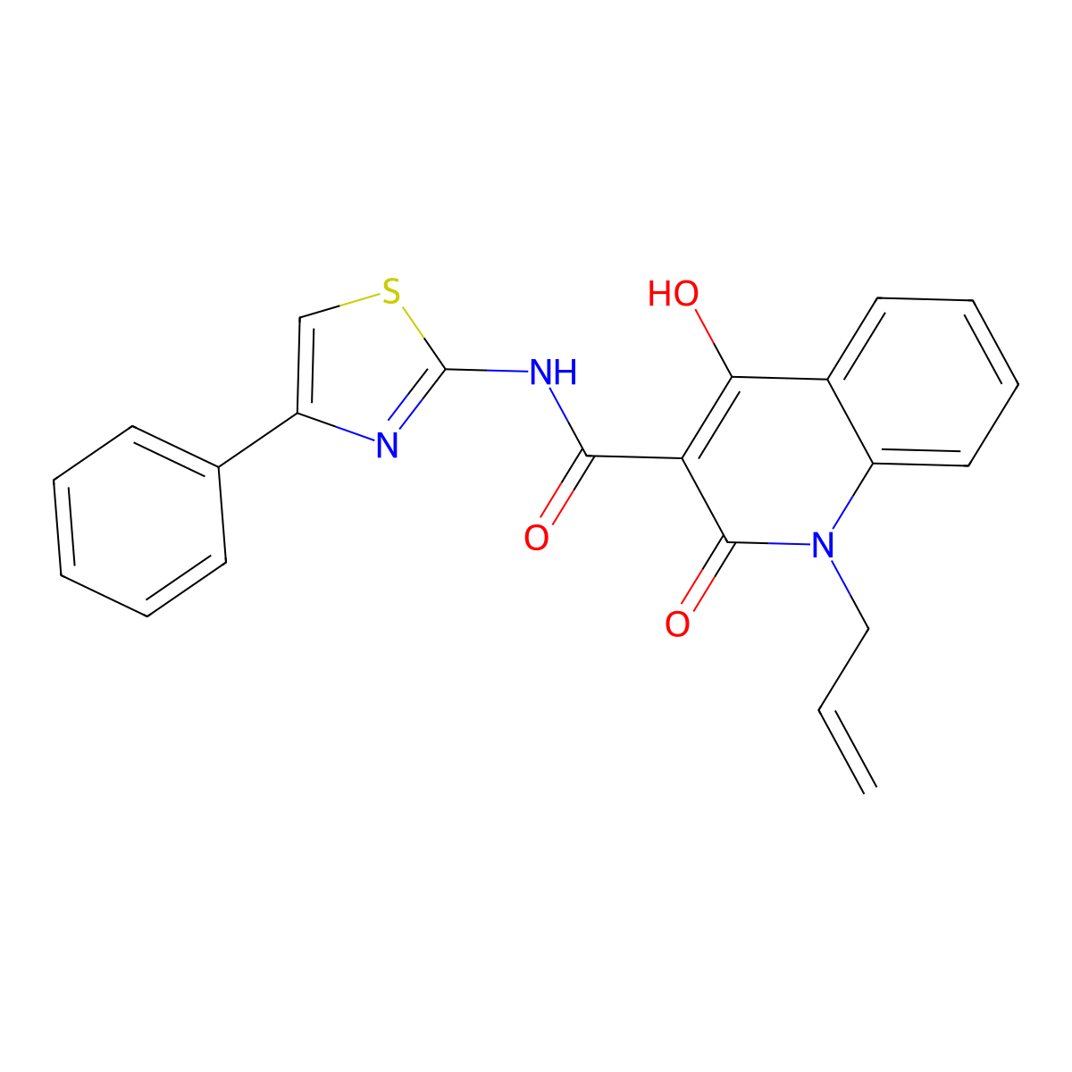 4-hydroxy-2-oxo-N-(4-phenyl-1,3-thiazol-2-yl)-1-(prop-2-en-1-yl)-1,2-dihydroquinoline-3-carboxamide molecular structure, CAS 313980-68-6