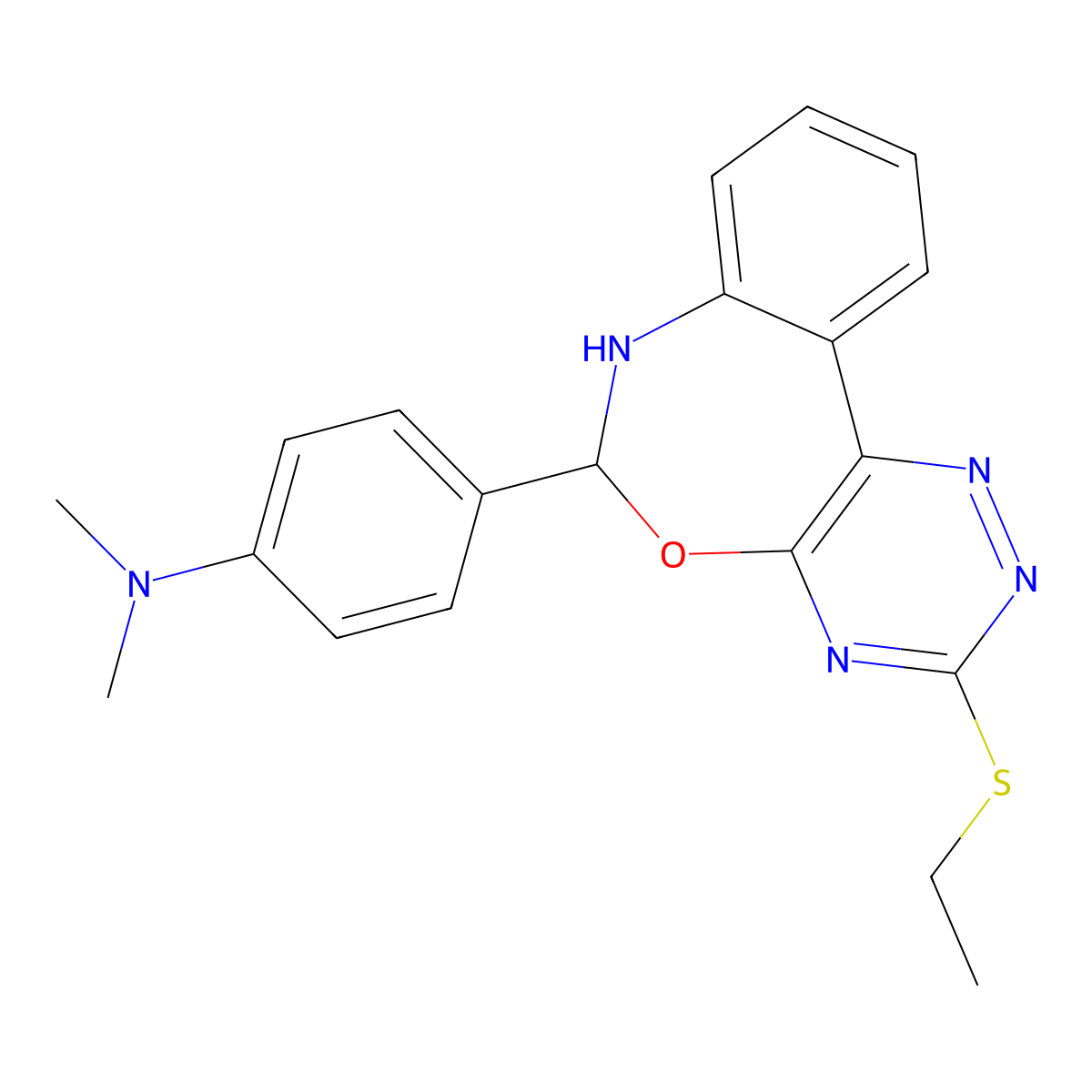 4-(3-ethylsulfanyl-6,7-dihydro-[1,2,4]triazino[5,6-d][3,1]benzoxazepin-6-yl)-N,N-dimethylaniline molecular structure, CAS 313982-34-2
